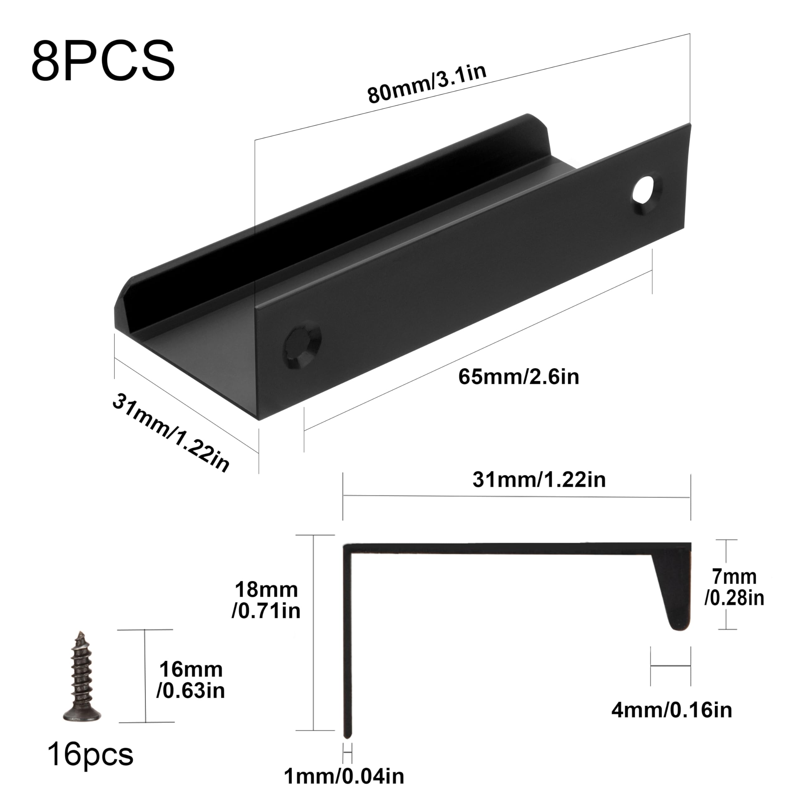 Maniglie per Mobili da Cucina Nero Maniglie Armadio Nascoste 80mm con Viti per Anta dell'Armadio Cassetti 8 Pezzi