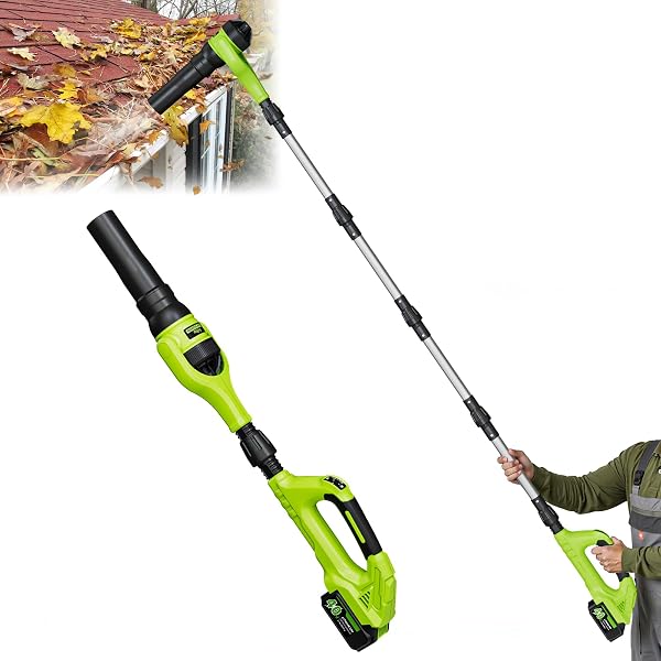 Leaf Blower Cordless, 40V Leaf Blowers with 2 Battery Brushless 300° Rotatable Blower Tube with Adjustable Pole (98inch