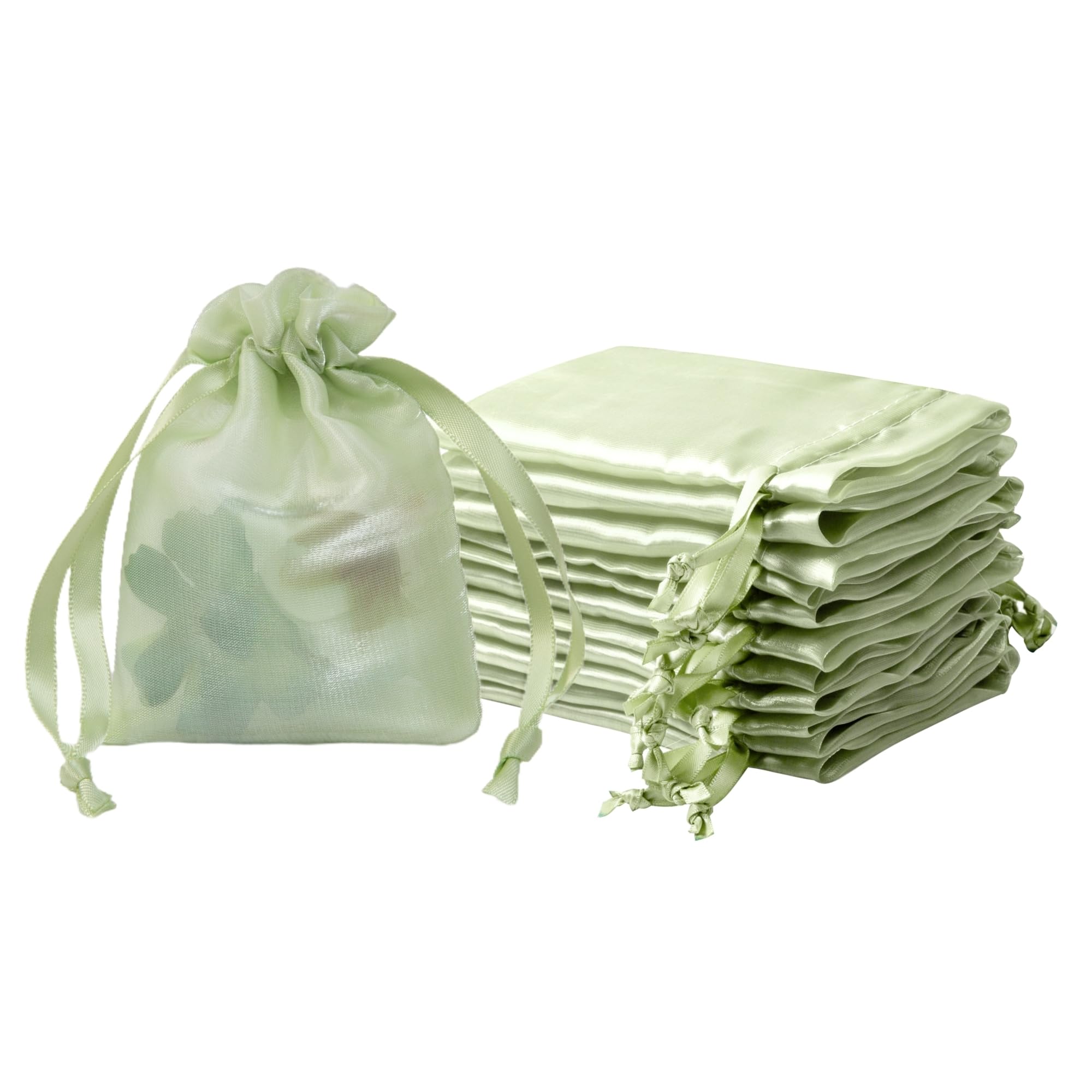 QIANF 20 Pcs Light Green Small Organza Bags 3X4 inch for Wedding Favors with Drawstring, Mini Mesh Gift Bags Jewelry Pouch for Candy Bridal Shower Party Favor Baby Shower Christmas