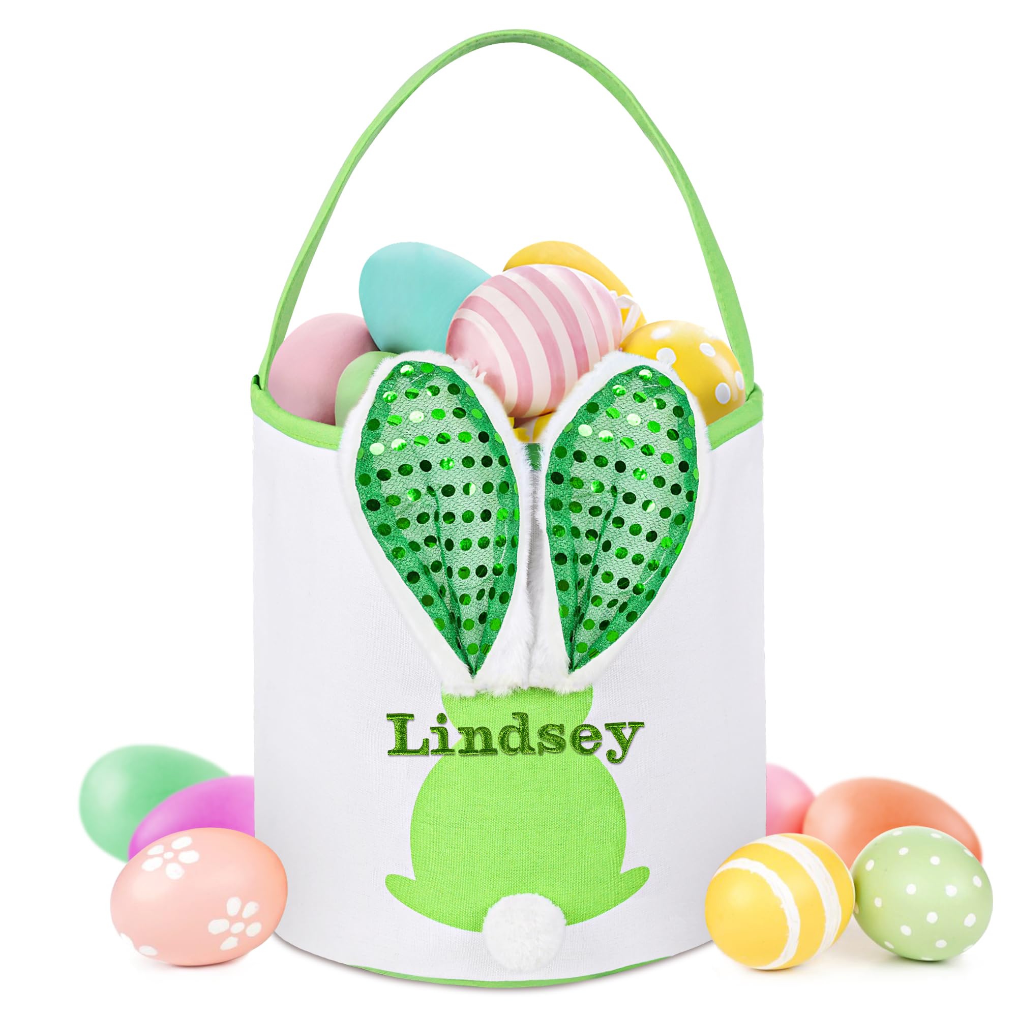 Zmoicky Easter Bunny Basket, Personalized Easter Baskets for Girls Boys - Green