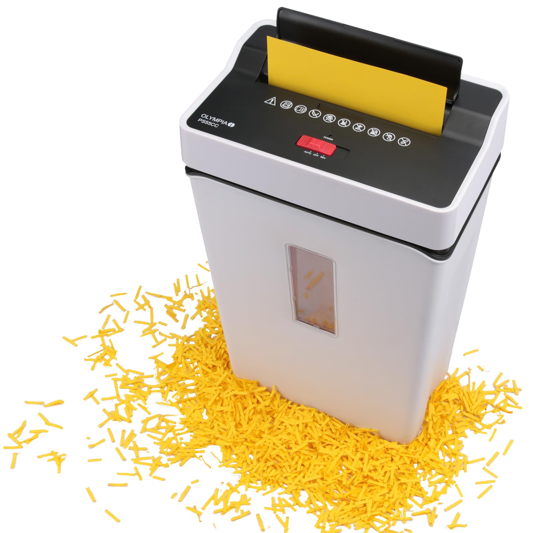 Olympia PS 55 CC - Destructora de papel profesional (con corte en partículas, nivel de seguridad P4, tarjeta de crédito, 10 hojas de 80 g/m², trituradora de papel para oficina, trituradora de papel,