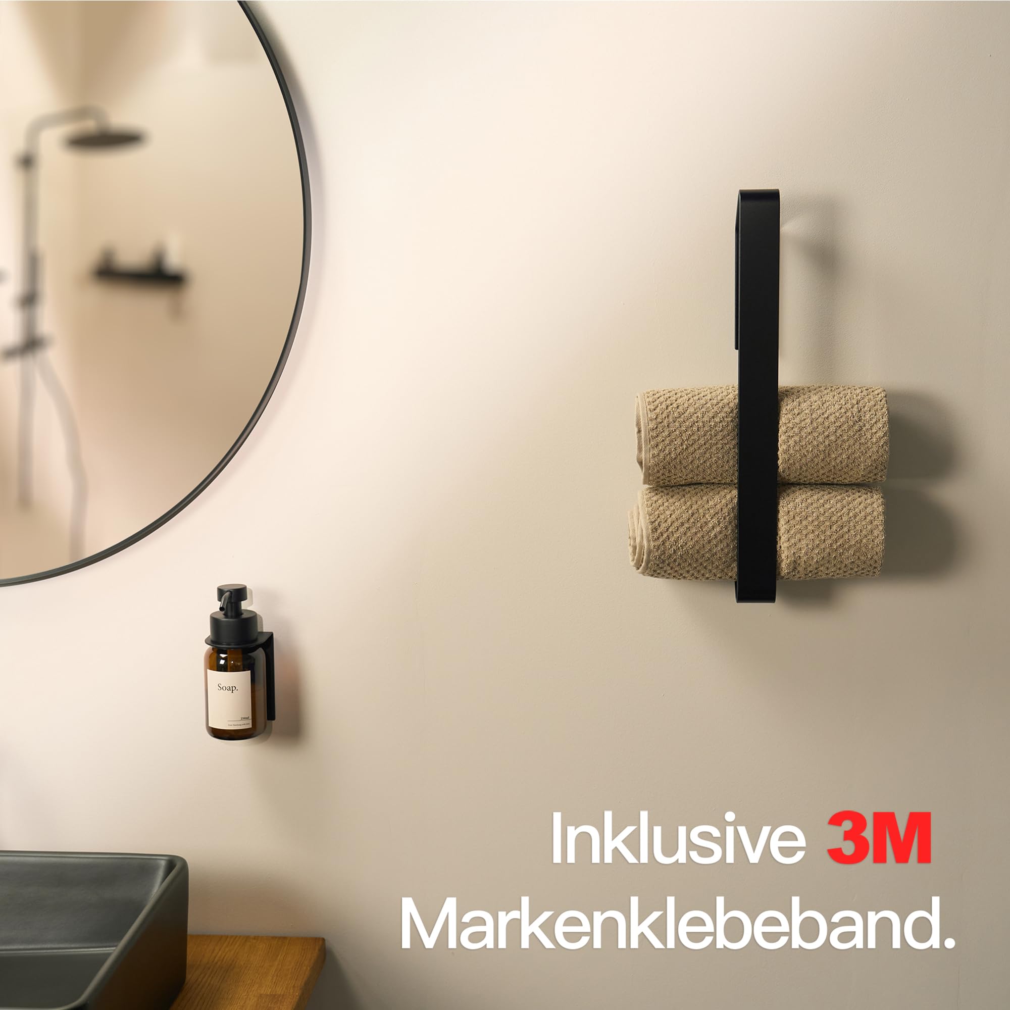 Designfabrik Hamburg Handtuchhalter Ohne Bohren - Matt Schwarz Mit 3M Klebeband