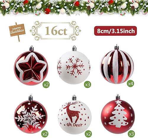 Miniatura 2 de Juego de adornos de bola de Navidad, 16 unidades de 3.150 in, elegantes adornos de bolas de árbol de Navidad, adornos colgantes inastillables para