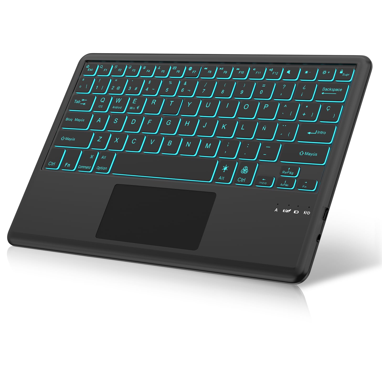 Teclado Retroiluminado Español Ñ Bluetooth Inalámbrico, Teclado Trackpad Bluetooth Inalámbrico Portátil- Negro
