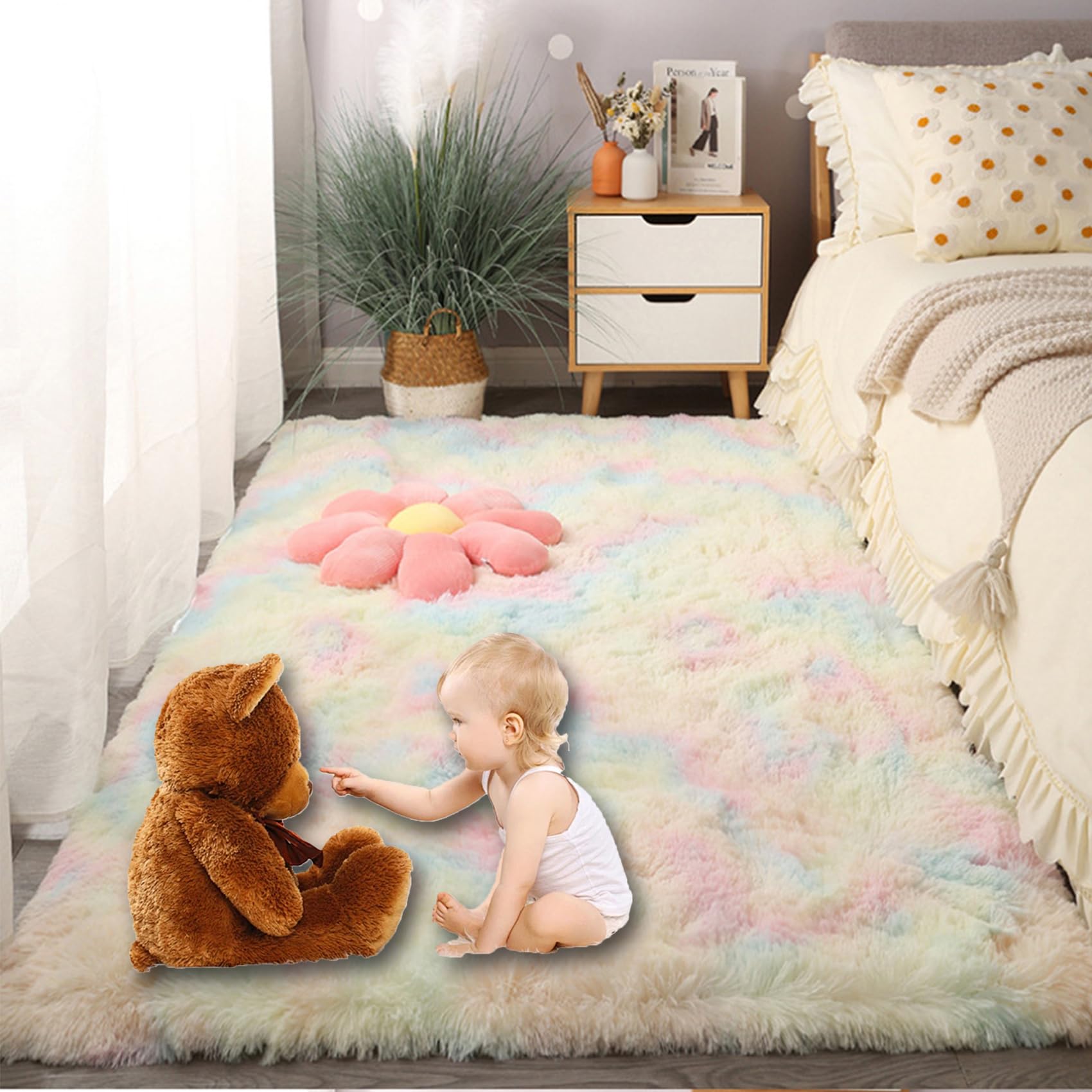 Teppich Kinderzimmer 80 x 360 cm, Waschbar, Flauschige Oberfläche, Robust, Spitzenqualität, Pflegeleicht, in Vielen Farben & Größen, Waschbarer Teppich Schlafzimmer, Mehrfarbig