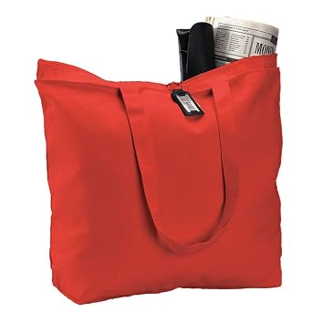 ToteBagFactory Heavy Canvas Large Tote Bag with Zippered Closure Red