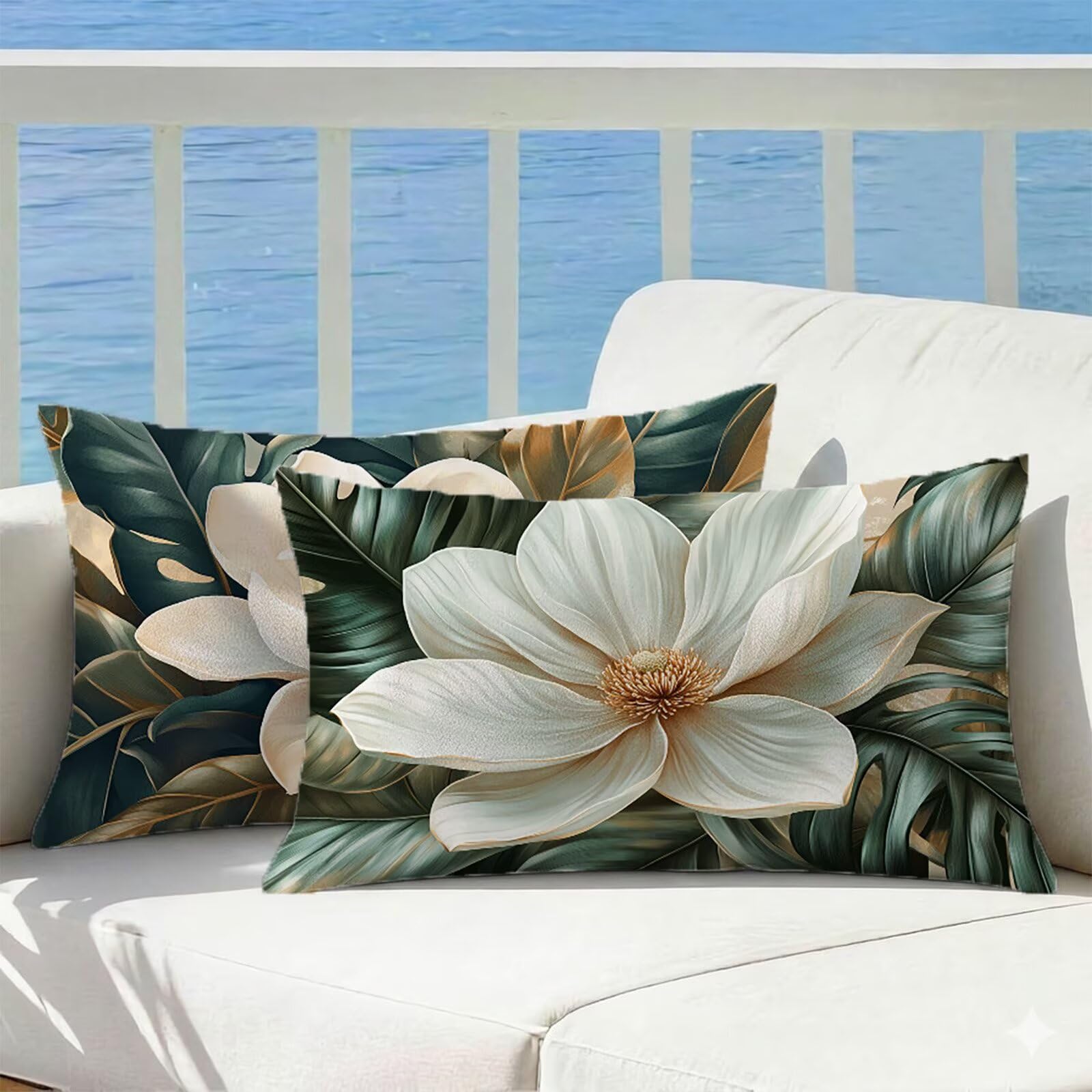 Housse coussin exterieur impermeable blanc 50x70 cm lot de 2 en velours