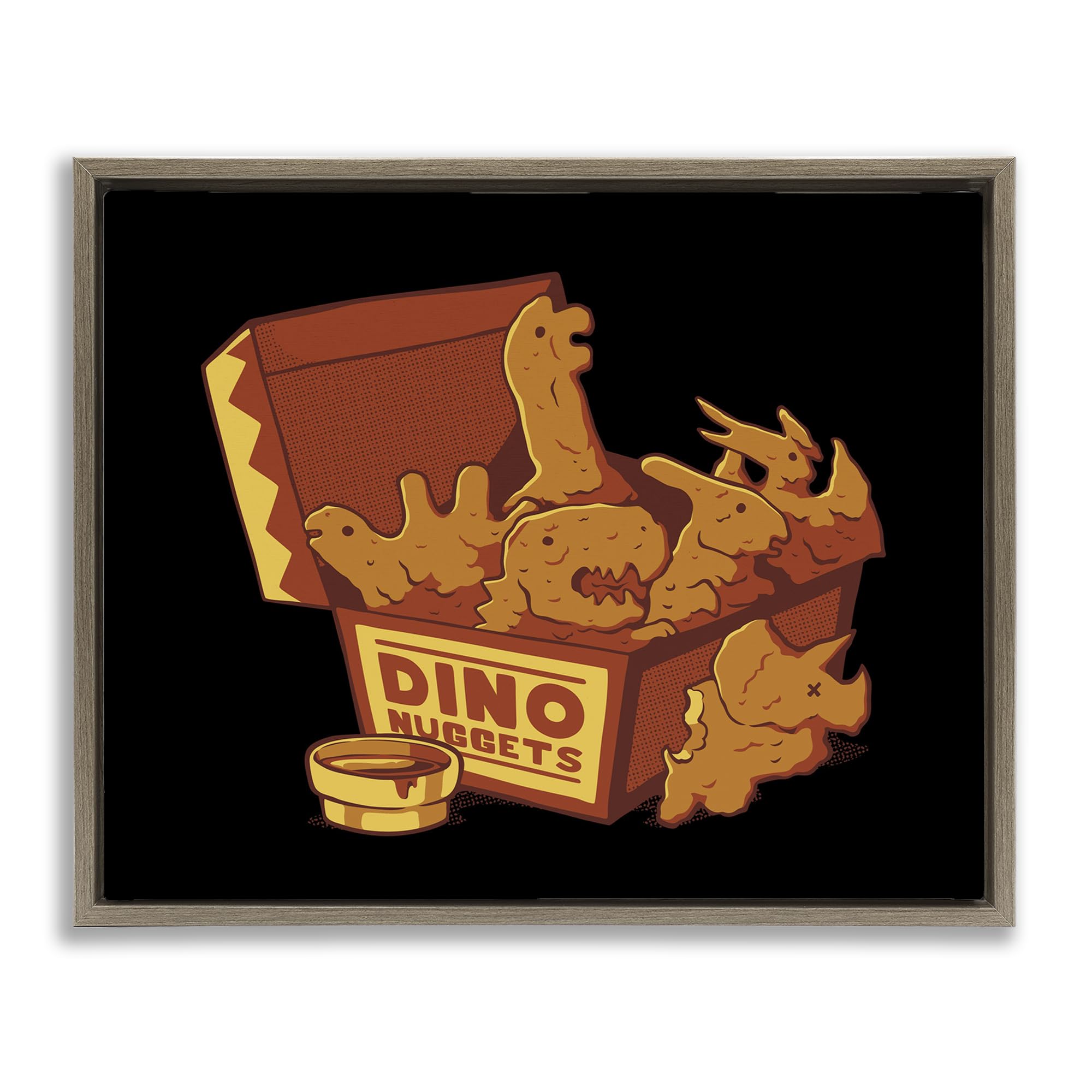 Stupell Industries 'Dino Nuggets with Sauce', Floating Frame Canvas Art, Brown, 31 x 25 Inches, Easy to Hang and Sturdy, Made in USA, by Tobe Fonseca
