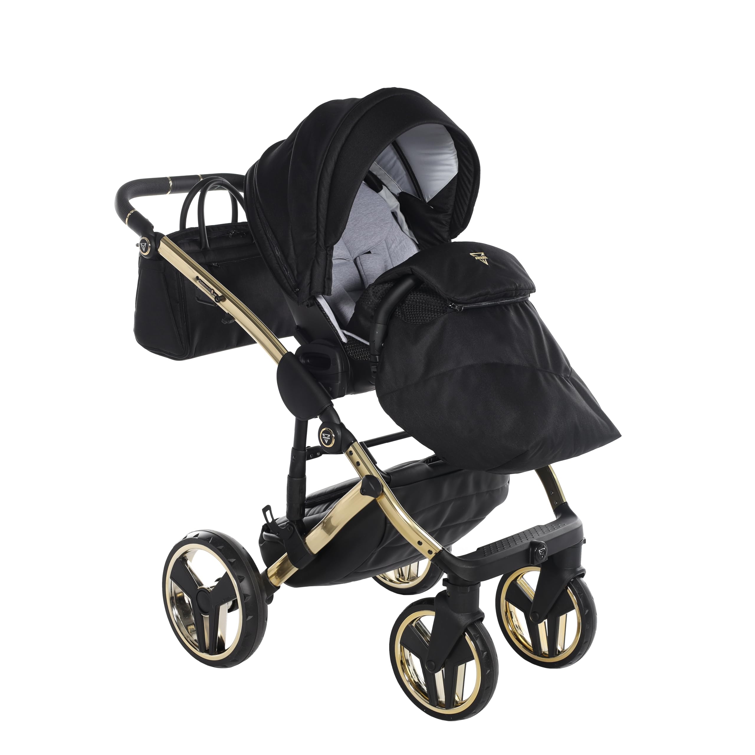 Junama Passeggino TRIO Diamond S 2in1 3in1 4in1 (02 - nero e oro, 4in1 con base ISOFIX)