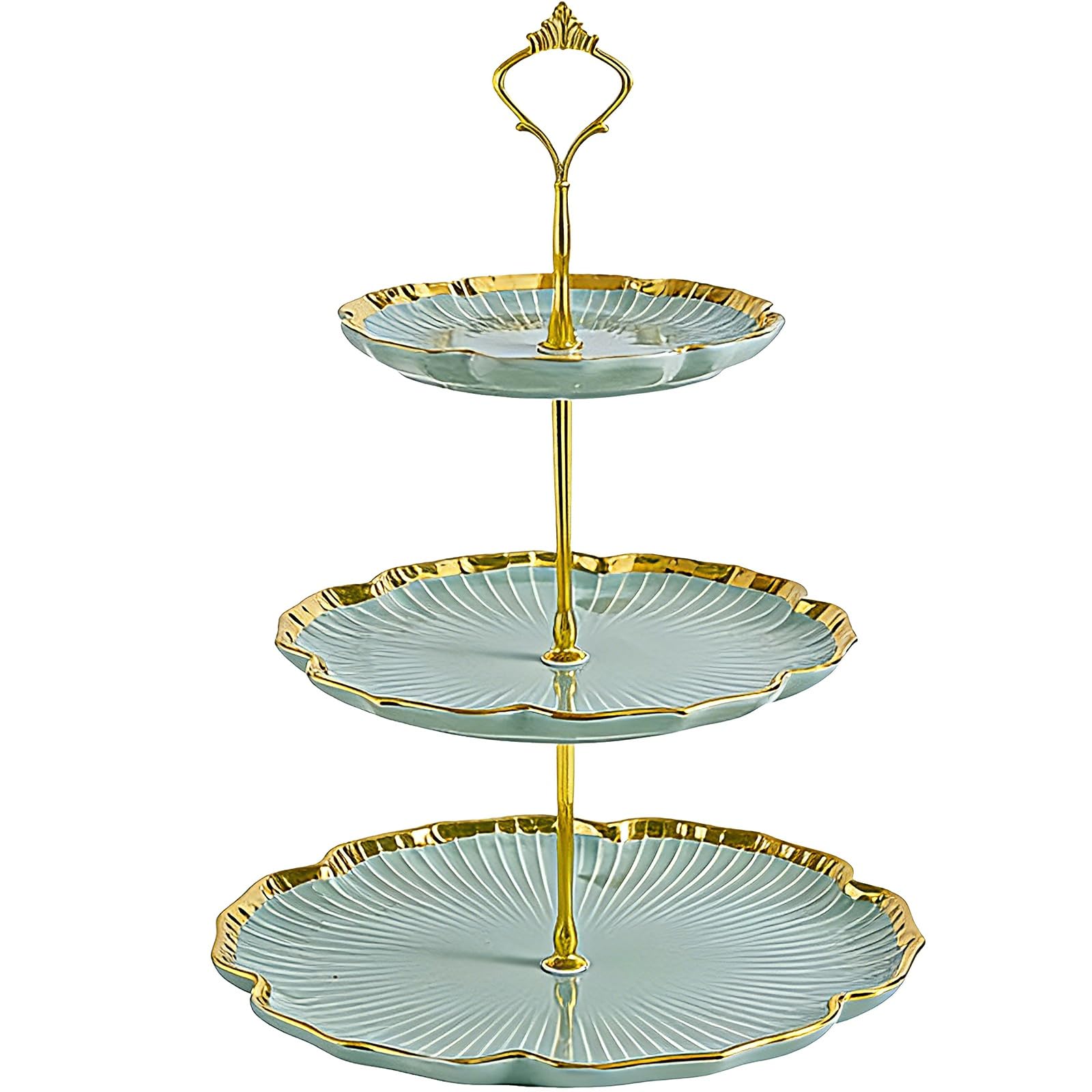 3 Tier Porcelain Cake Stand, Round Dessert Cupcake Stand with God Rod, Ceramic Tiered Cake Holder Tower for Tea Party/Birthday/Wedding Serving (Sage Green)