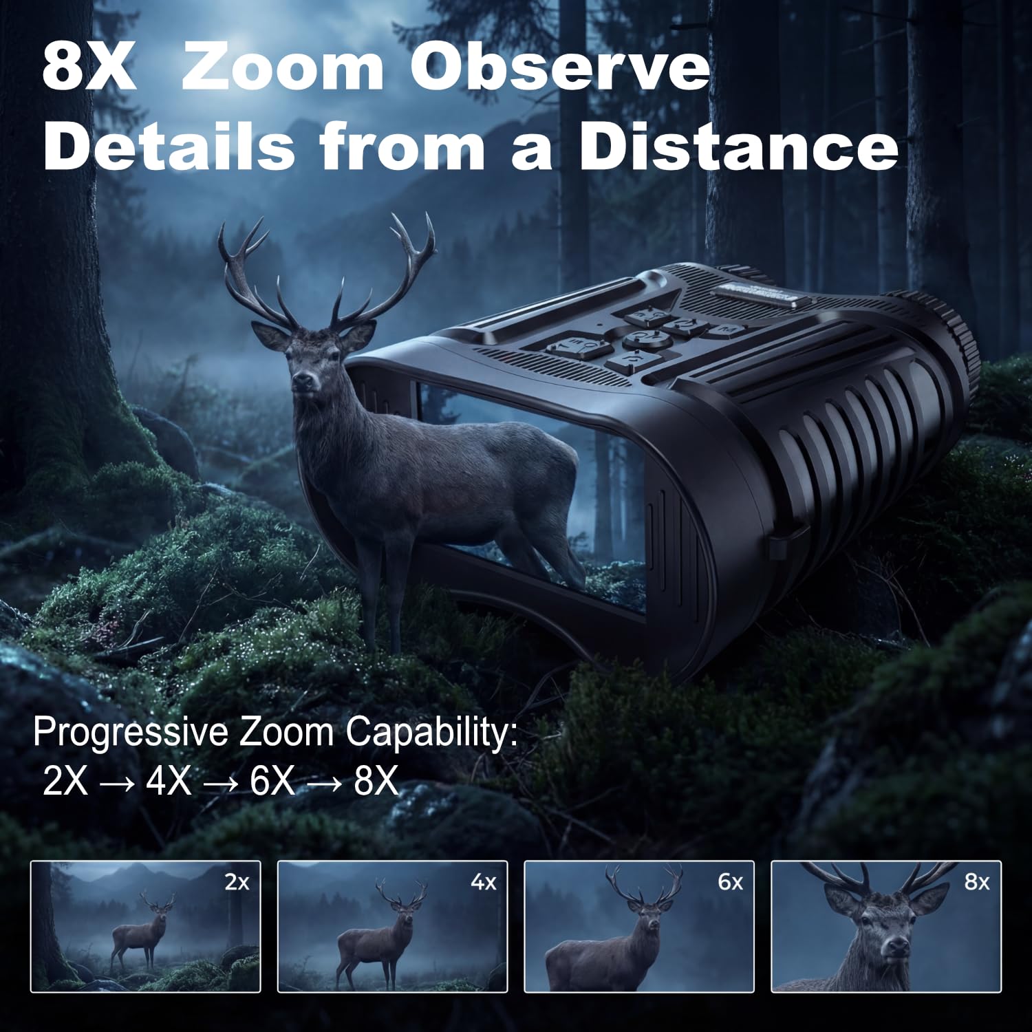 Jumelles de vision nocturne numérique 4K HD pour adultes, zoom 8x, portée de vision infrarouge de 600 m, lunettes de vision nocturne avec écran de 3" avec lampe de poche externe pour le camping et