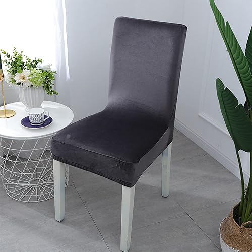 Miniatura 10 de Juego de 6 fundas elásticas de terciopelo suave para sillas de comedor, decoración elegante para el hogar y banquete, protector de silla Parson