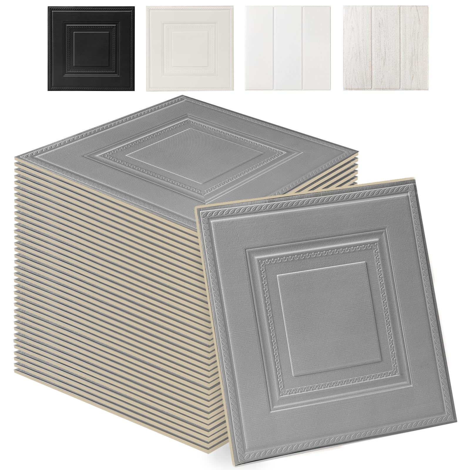Swehooirt 10PCS Wall Wood Panels Peel and Stick Wall Panels Gray Self Adhesive Panelling for Living Room Bedroom Ceiling Tiles Hallway Bathroom Wallpaper Waterproof โ image 1