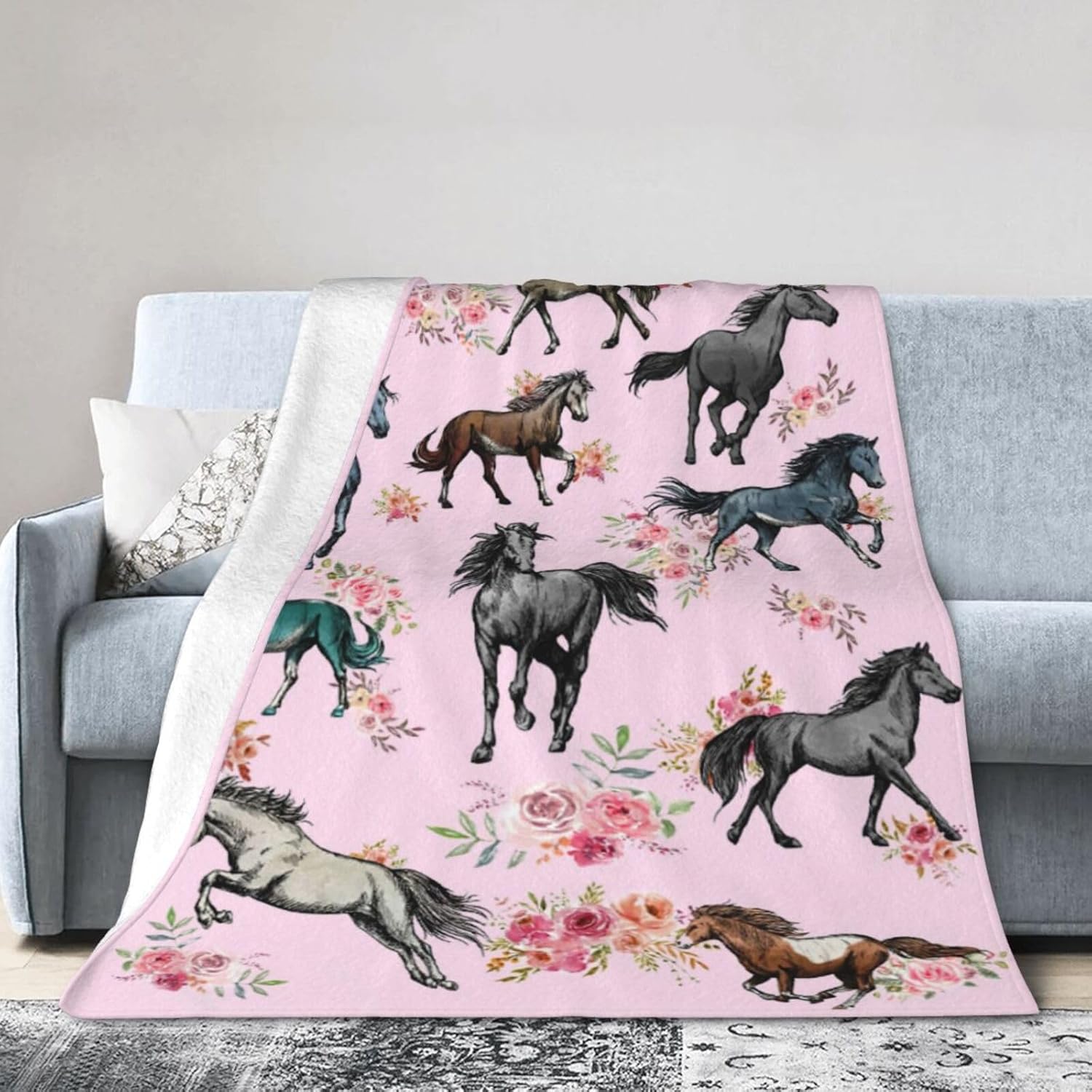 Horse Blanket for Girl Women Pink Flower Horse Throw