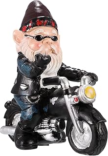 Garden Statues Outdoor, ALLOMN Dwarf Ornament Decorative, Gnome Figurine Resin Garden Statue Waterproof Art Ornament Funny Interesting Garden Decor Sculpture Dwarf Ride Motorbike for Garden Patio Lawn