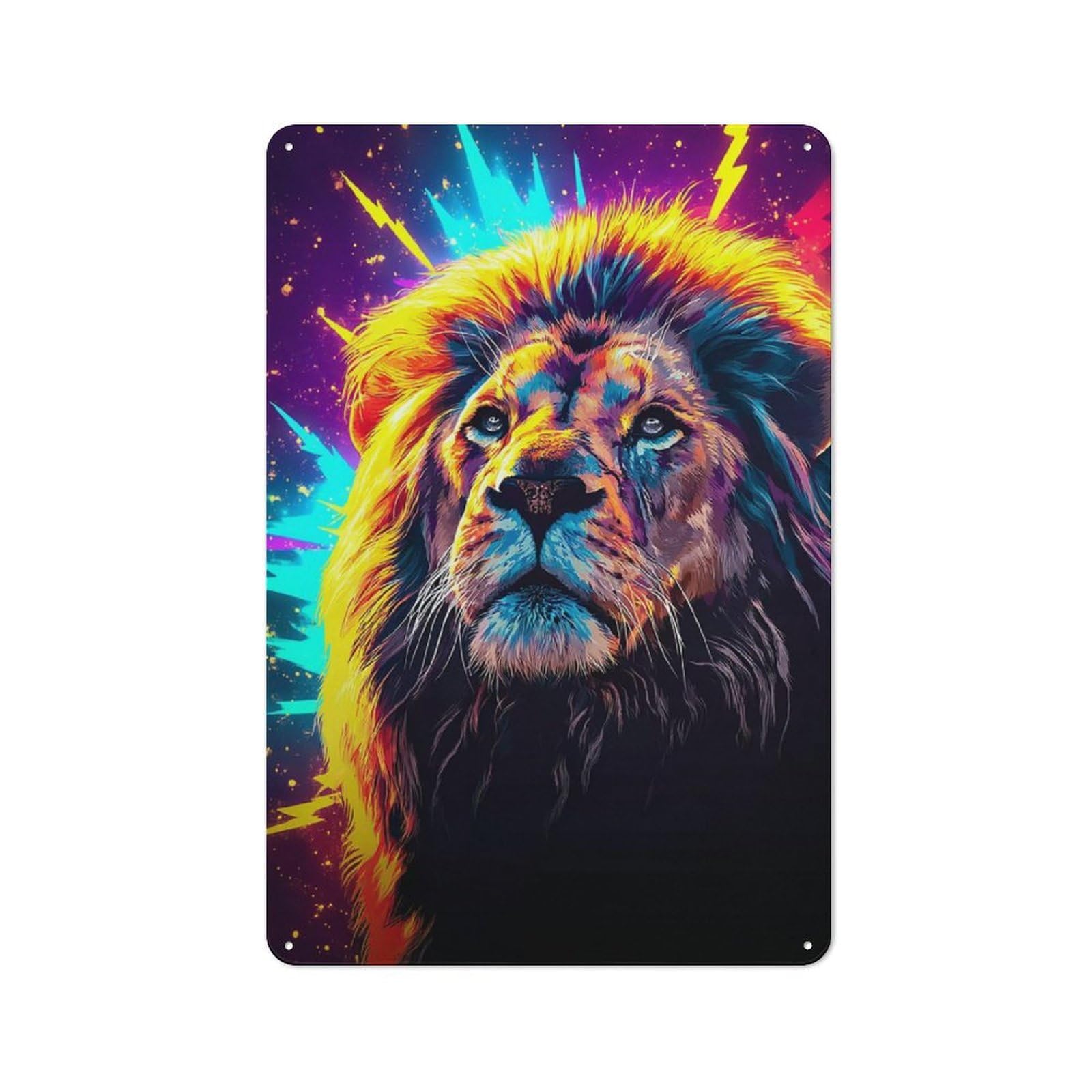 Junmoney Electric Lion Energy Artwork -1 Character Decorative Tin Plaque 30X20cm Featuring Small Space Decor For Bedroom, Kitchen, Office Or Living Room