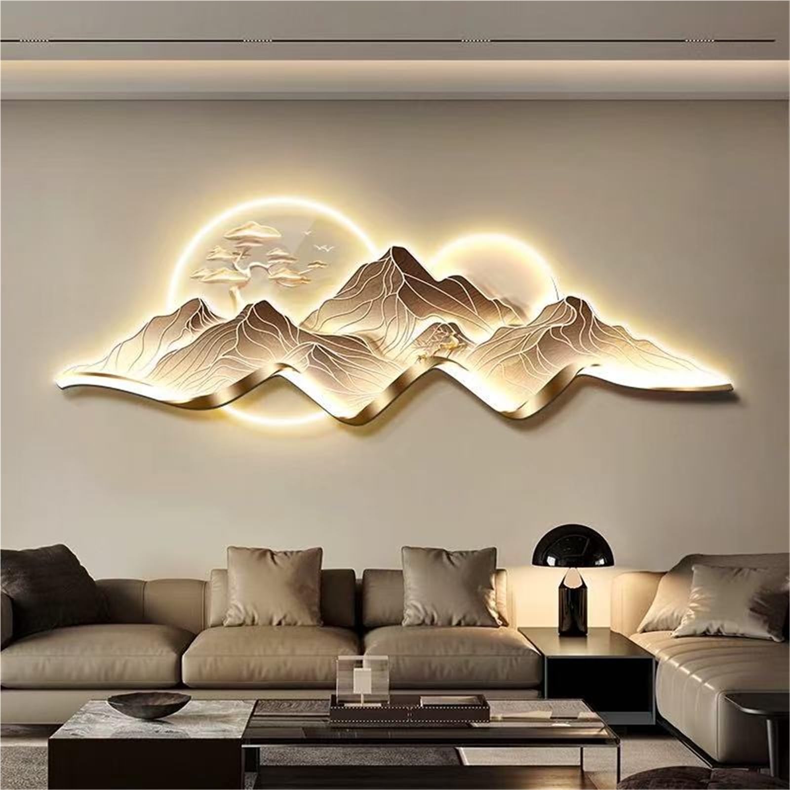 Cuadro Decorativo de Pared con Enchufe y Luces LED, 120 cm de Largo x 39 cm de Ancho, Blanco cálido, Montaje en Pared, para Sala de Estar
