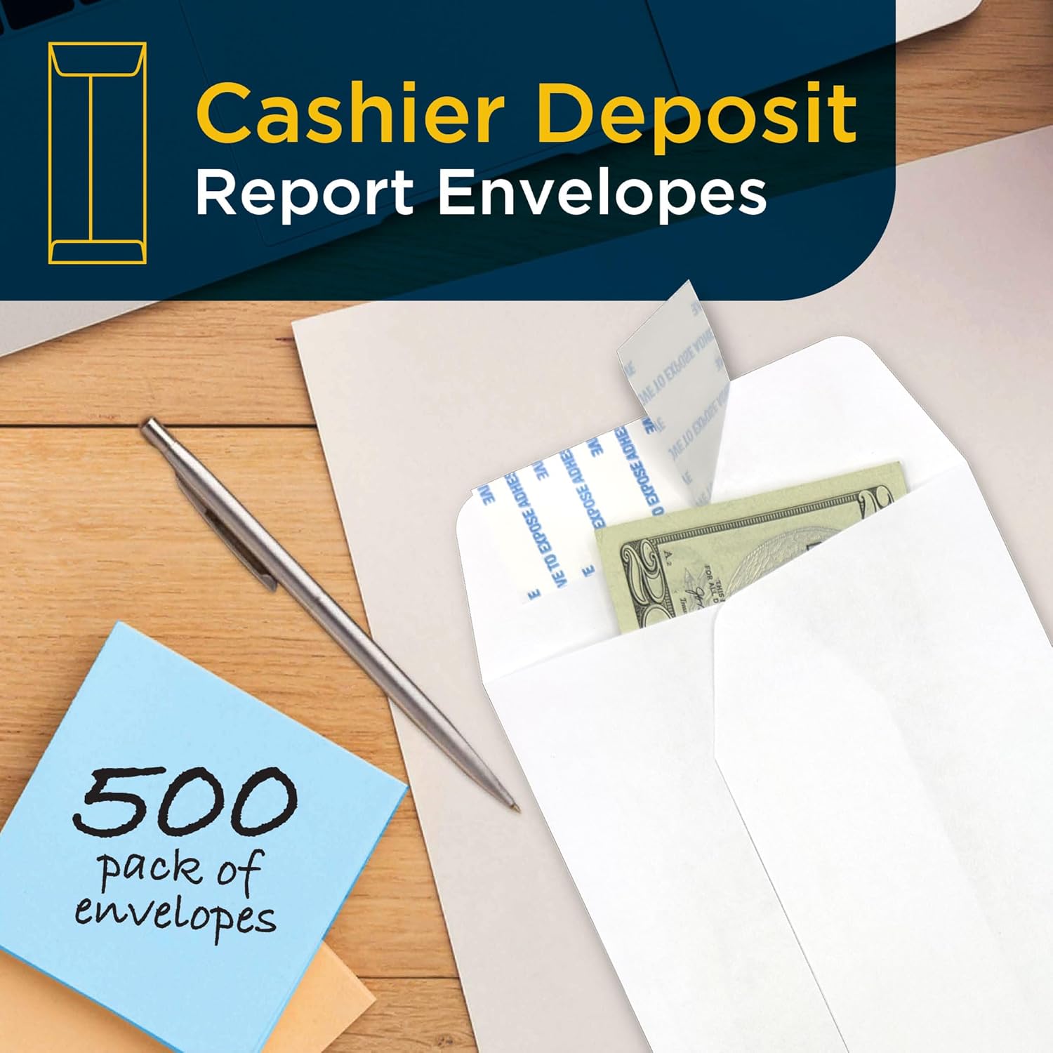 Guardian Cashier Deposit Report Envelopes Self Seal, Pack of 500 Cash Drop Envelopes – Cash Register for Small Businesses – Cashier Register for Retailers & Restaurants – White Envelope (White, 500) - Image 2