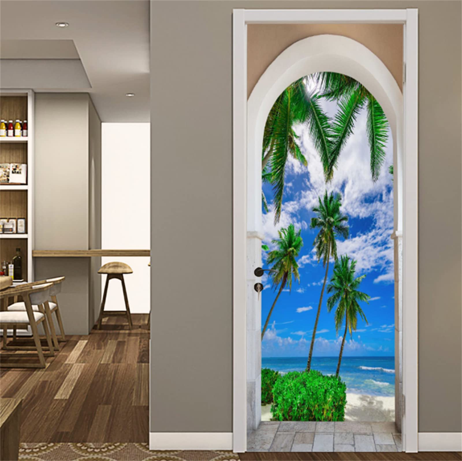 Carta Da Parati Adesiva 3D Spiaggia E Mare - Stacca E Attacca Per Porte E Pareti, 85x215 Cm, Effetto Oceano