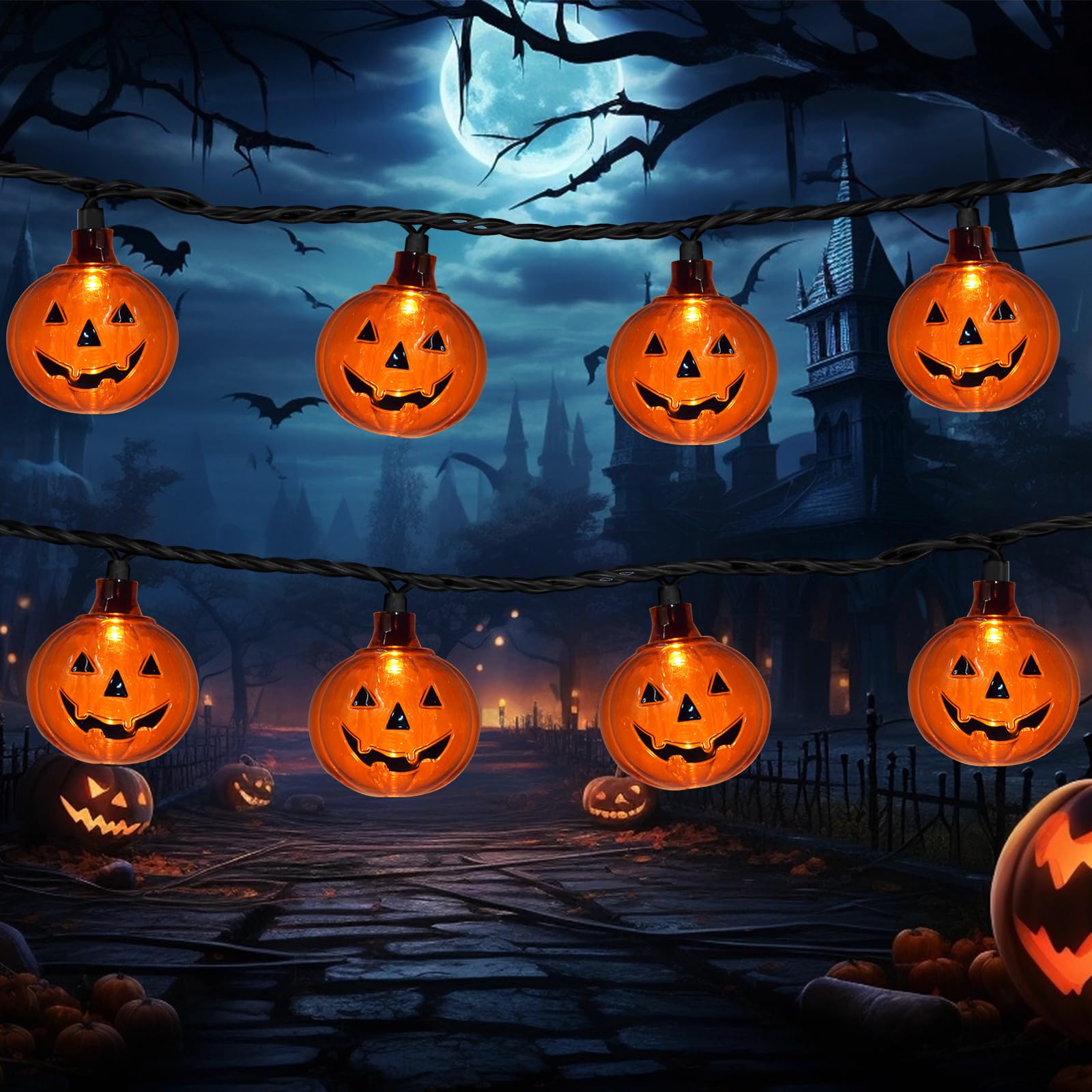 Halloween Pumpkin String Lights, 8.5FT Halloween LED String Lights with 10 Smiling Jack O Lantern Pumpkin Lights, Home and Garden Decorative Lights for Indoor Outdoor Halloween Party Decor