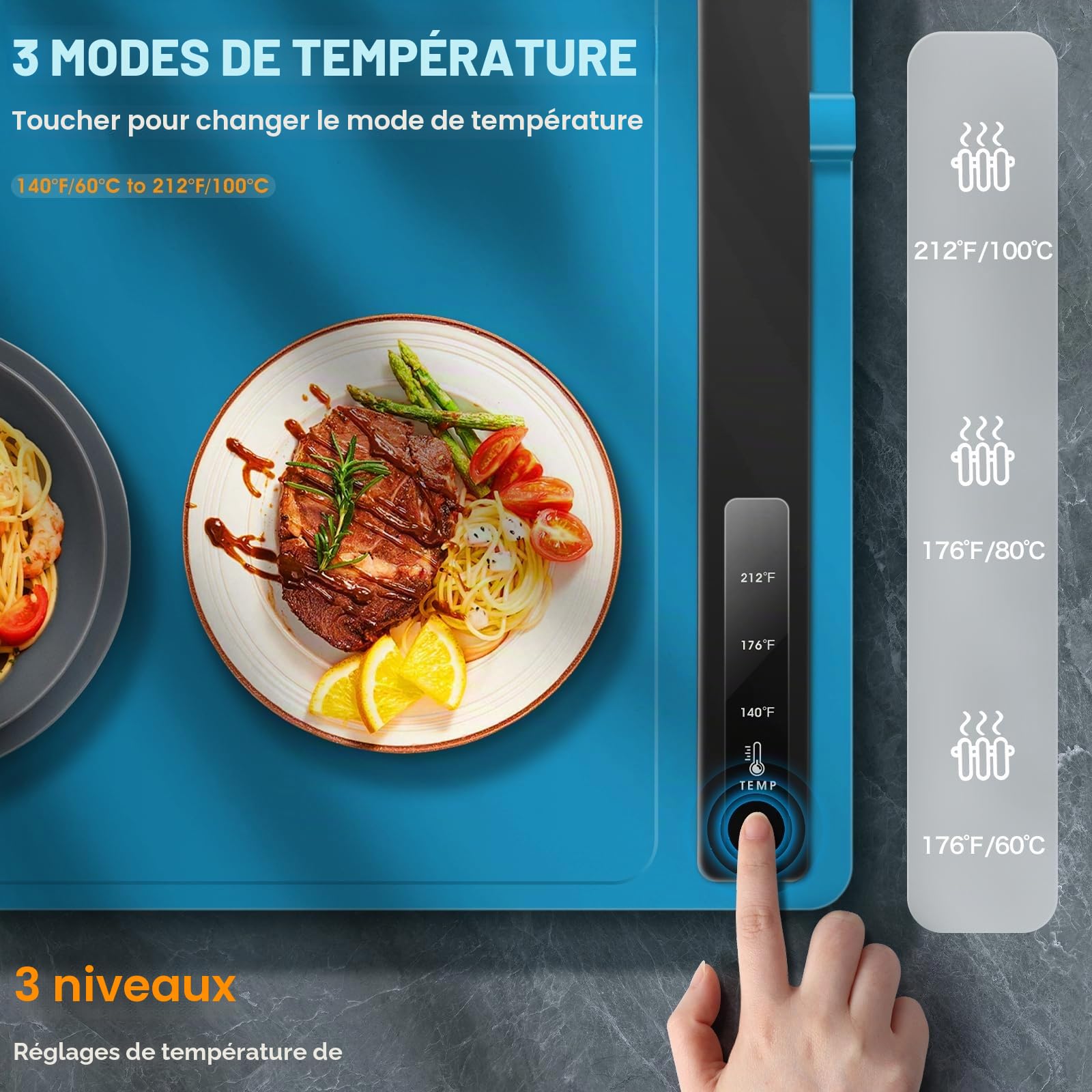 KingSom Chauffe Plat Électrique, Plateau Chauffant avec Température Réglable 60-100°C, Plaque Chauffante Electrique en Silicone Pliable,Verrouillage Enfant,Plateau Chauffant Buffet avec 2 Petits Tapis