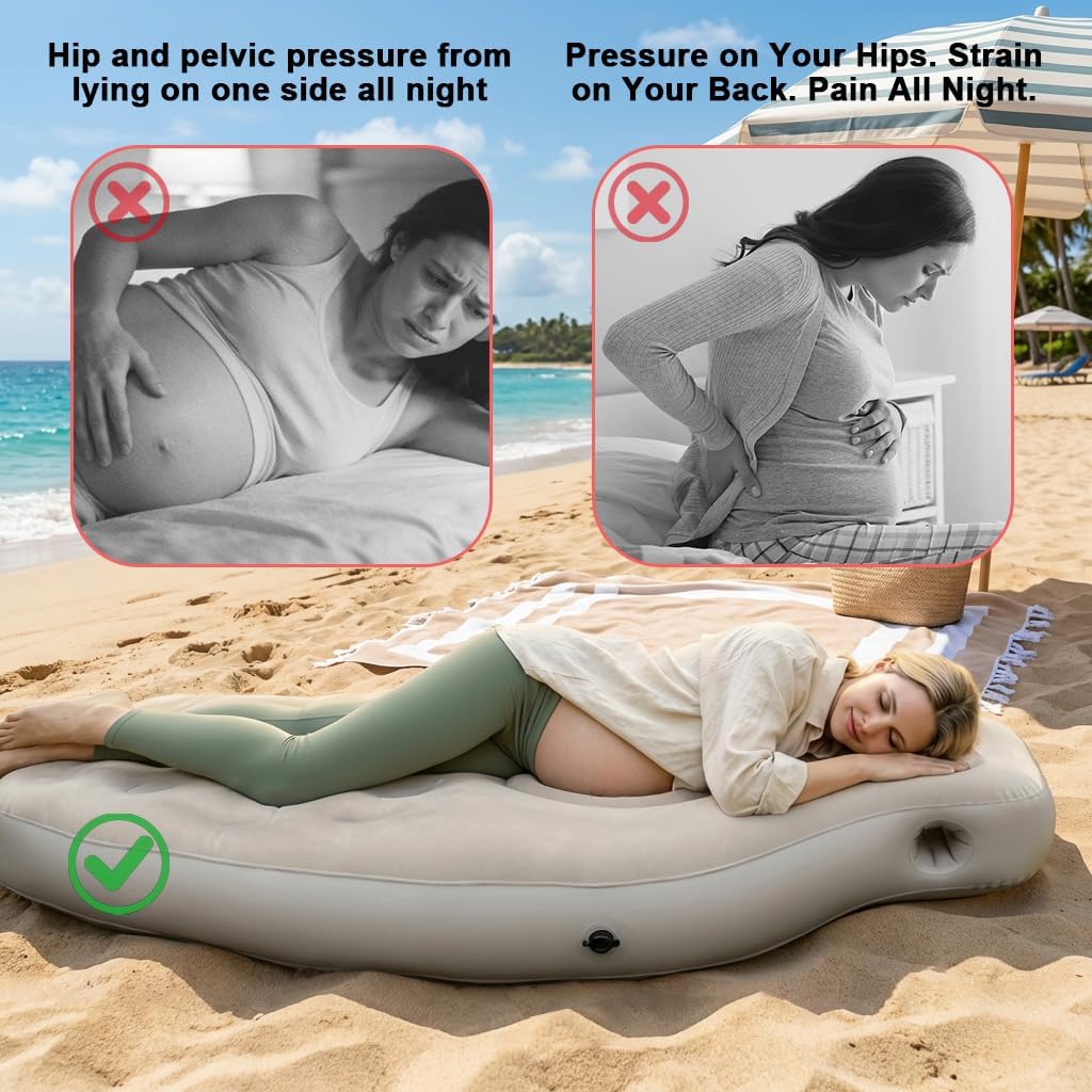 Inflatable Tummy Nest Pregnancy Pillow with Belly Hole, Belly Mattress for Pregnancy Pillow Stomach Sleepers,Maternity Pool Float,Prenatal Massage Pillow,Extra Wide&Tall,All Pregnancy Stages (Brown)