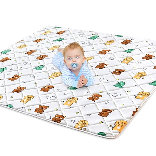 Tapete de juego de espuma prémium para bebé, 36 x 36 pulgadas, plegable y lavable a máquina, tapete de juego grueso y suave para bebé, tapete de