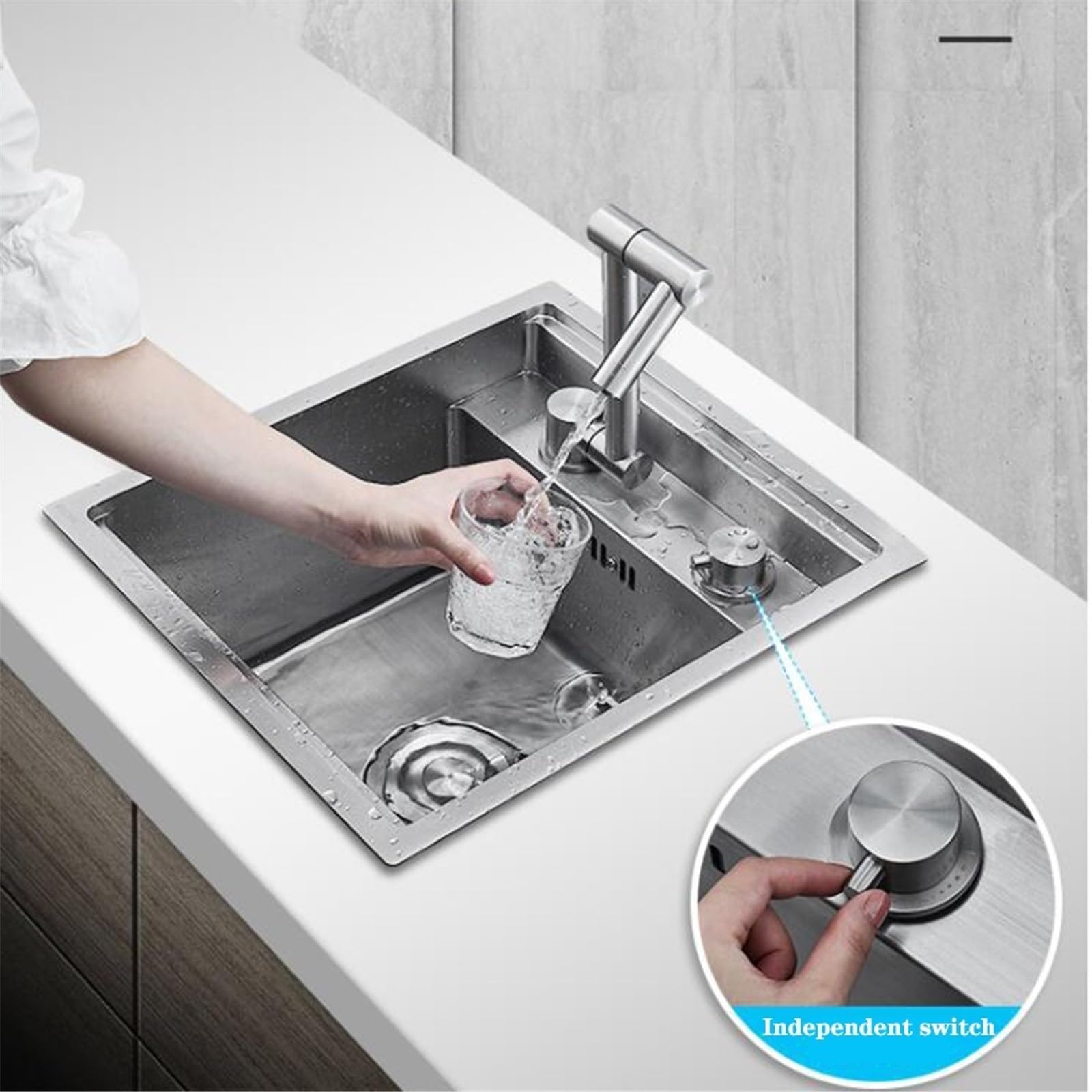 Lavello a Scomparsa per Camper con Coperchio, Mini sifone da Cucina in Acciaio Inox, Rubinetto e Scarico, dispensa salvaspazio per Piccoli Ambienti (32 * 43 23 cm)