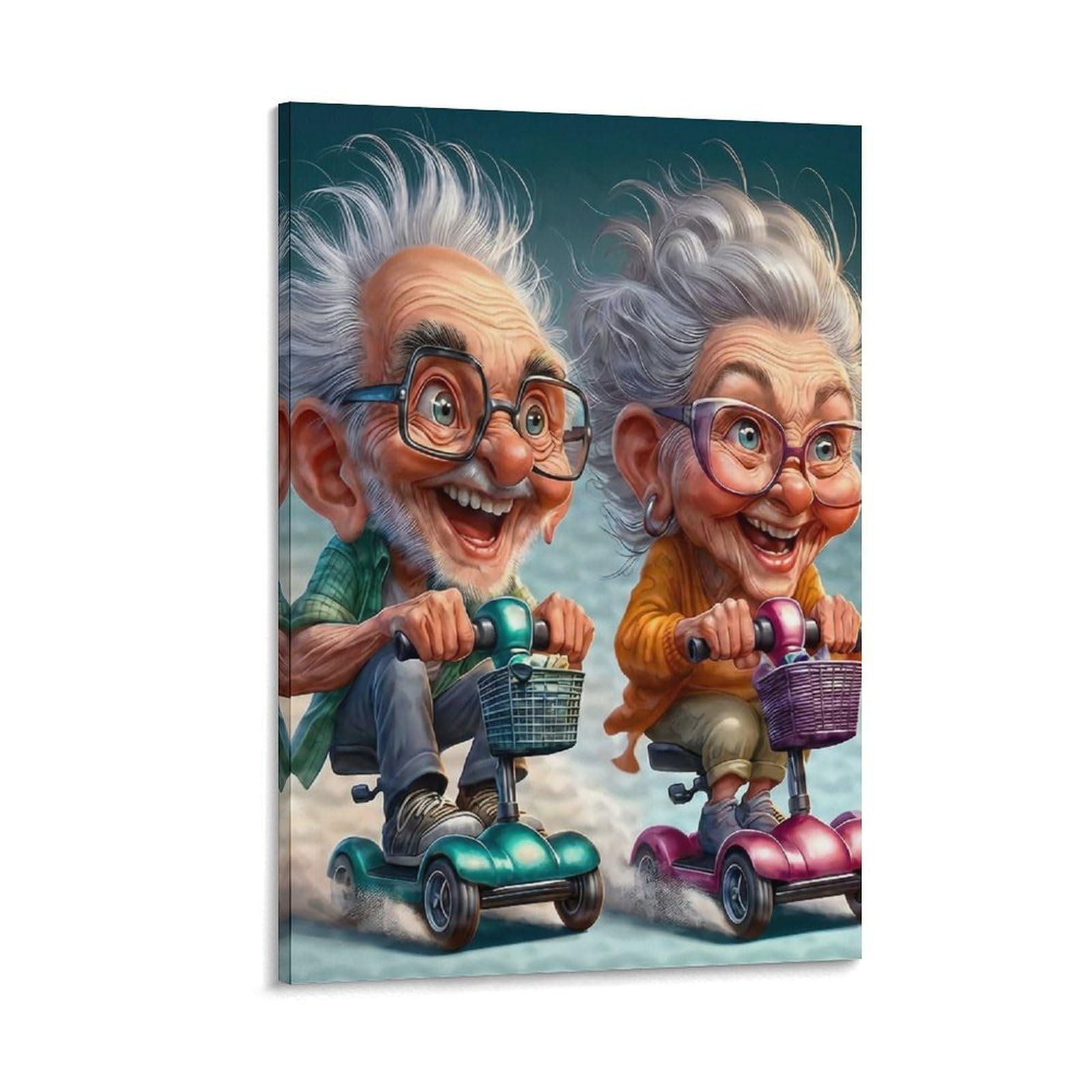 DHBANEIOK Elderly Couple Riding Scooters Poster Artwork Canvas Prints Picture Modern Wall Art Picture Wall Hanging for Living Room Bedroom Home Decorations 20x30inch(50x75cm)