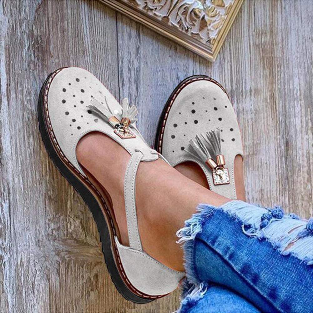 RXZCHH Sandalias para Mujer Suela Plana Borla Sandalia Cerrada Toe Hebilla Zapatos con Flecos Cómodos Verano Nuevas Chanclas,06,42