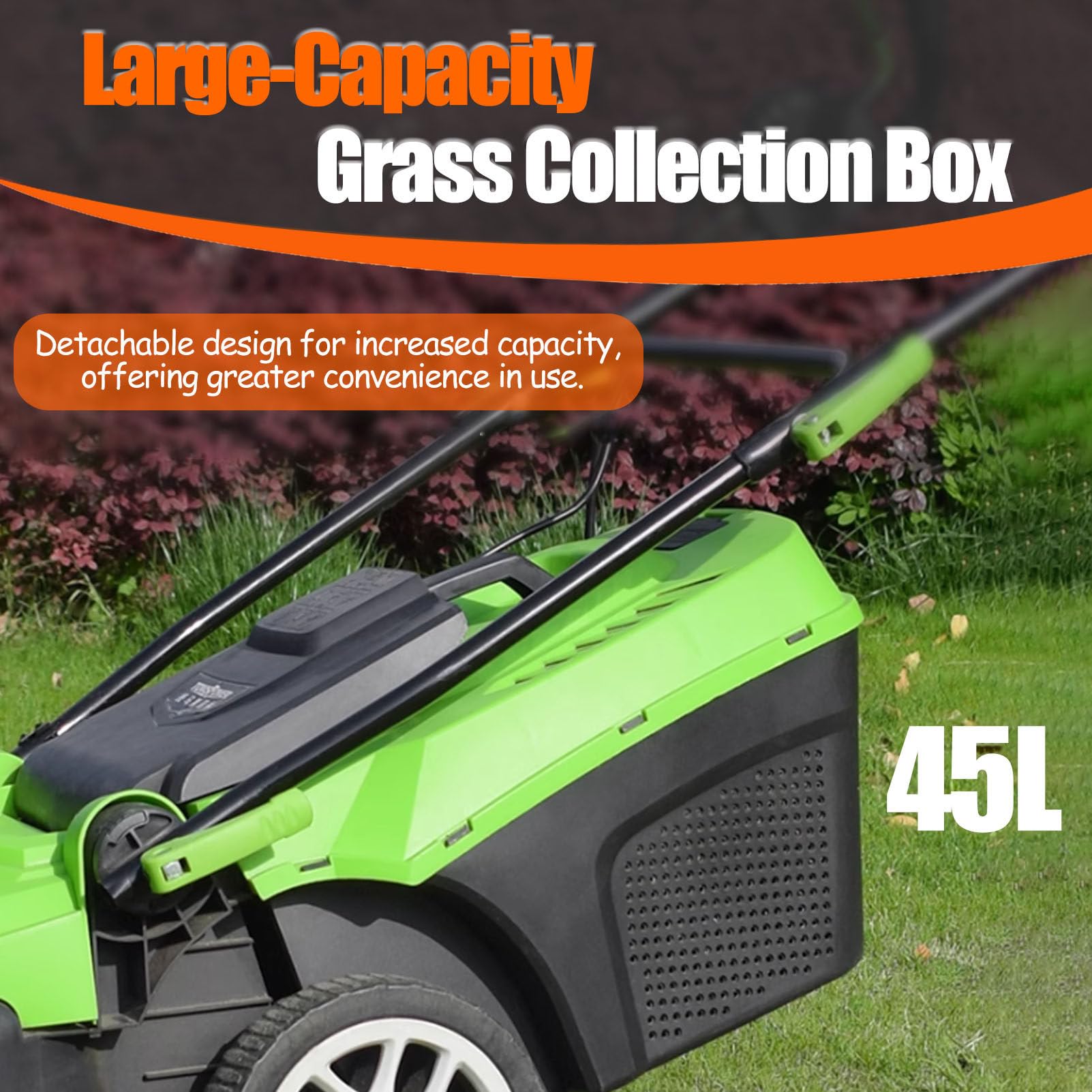 CortacéSped Manual, Escarificador EléCtrico con Cable, con Bolsa De Recogida De 45 litros, Ajuste De Profundidad En 5 Posiciones, para CéSped, JardíN Y Patio 2100W/32CM-Cord0M