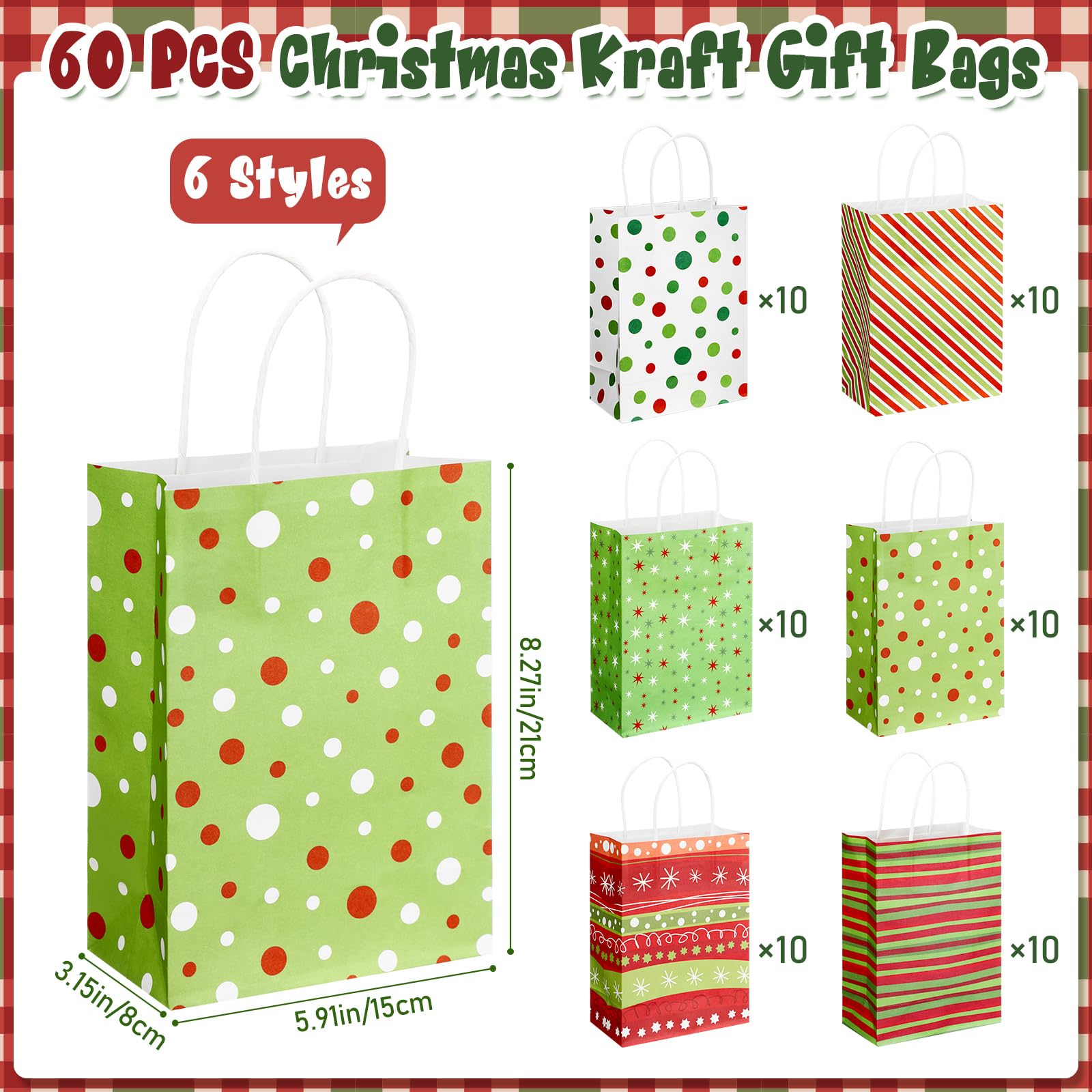 Kolldenn Bolsas de regalo de papel de Navidad con asa a granel para suministros de fiesta de Navidad, bolsas de golosinas de Navidad, decoración de fiesta temática de Navidad, suministros de aulas,