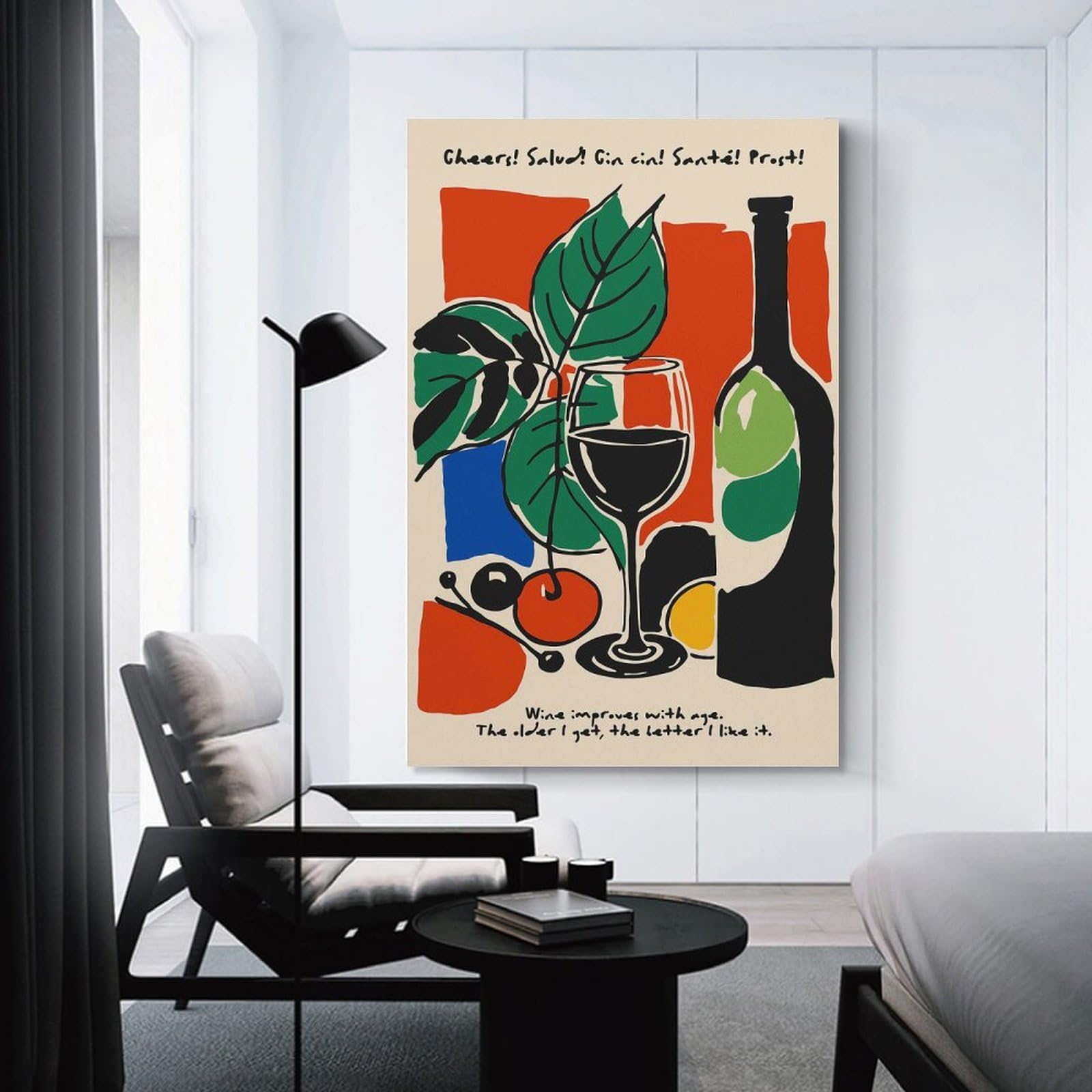 Junmoney Cheers! Wine And Fruits Still Life Canvas Wall Decor, 08x12inch(20x30cm), for Gallery Wall Decor And Room Displays, Wall Decor Suited to Curated Displays