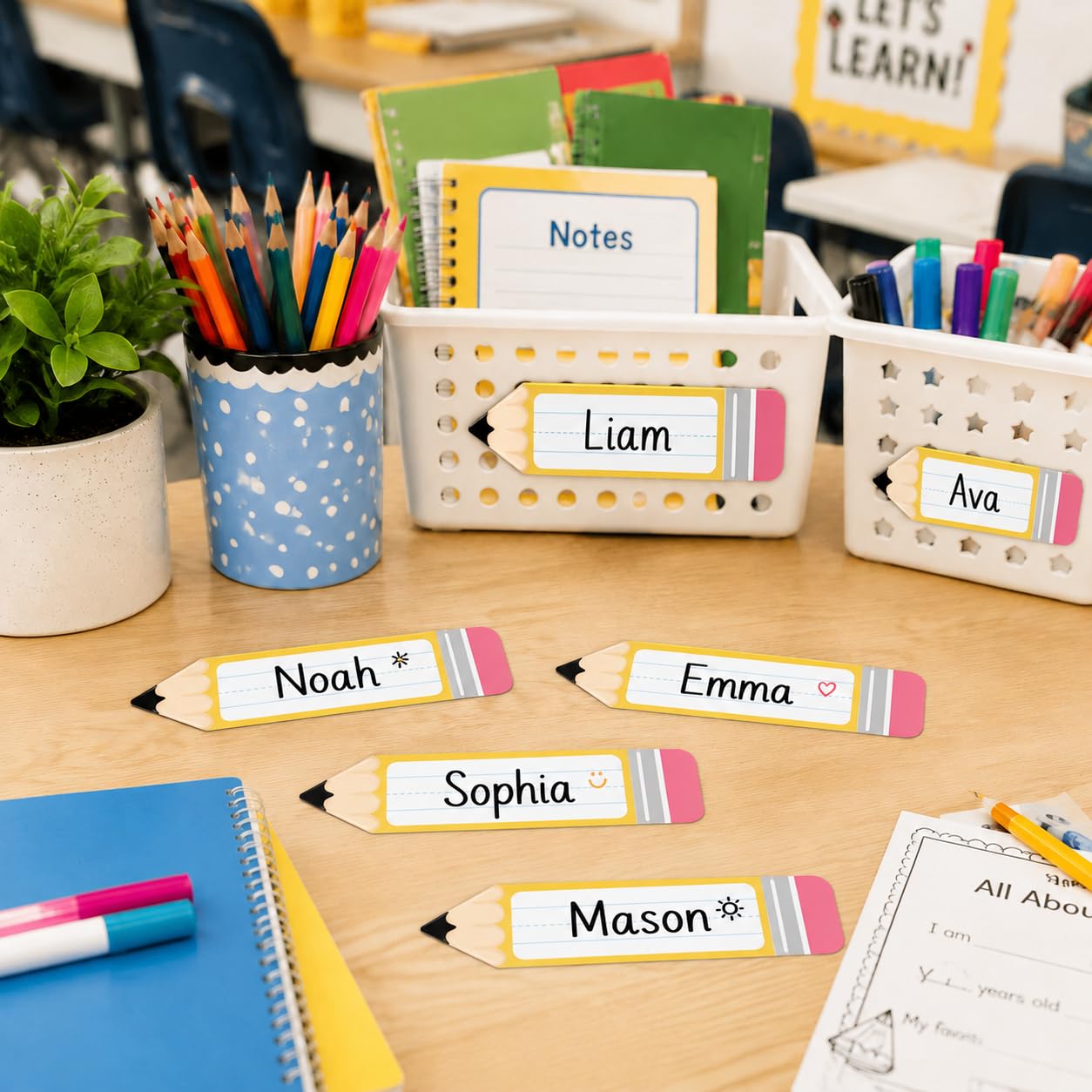 64 étiquettes de nom de crayon, étiquettes d'ordinateur pour retour