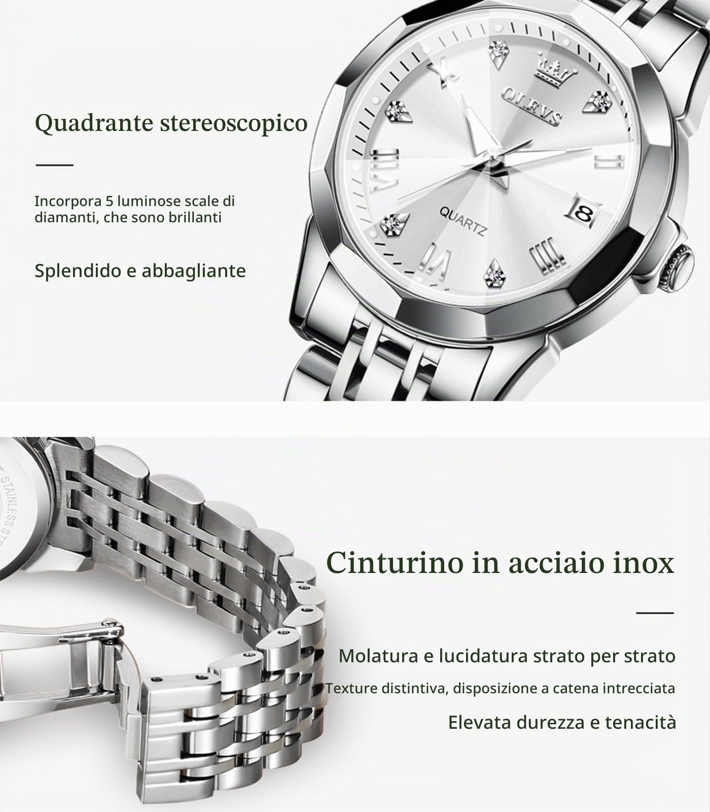 OLEVS Orologio Donna Moda Diamante Numeri Romani Donne Quarzo Analogico Acciaio Inossidabile Impermeabile Data Luminosa Orologio Donna Regalo