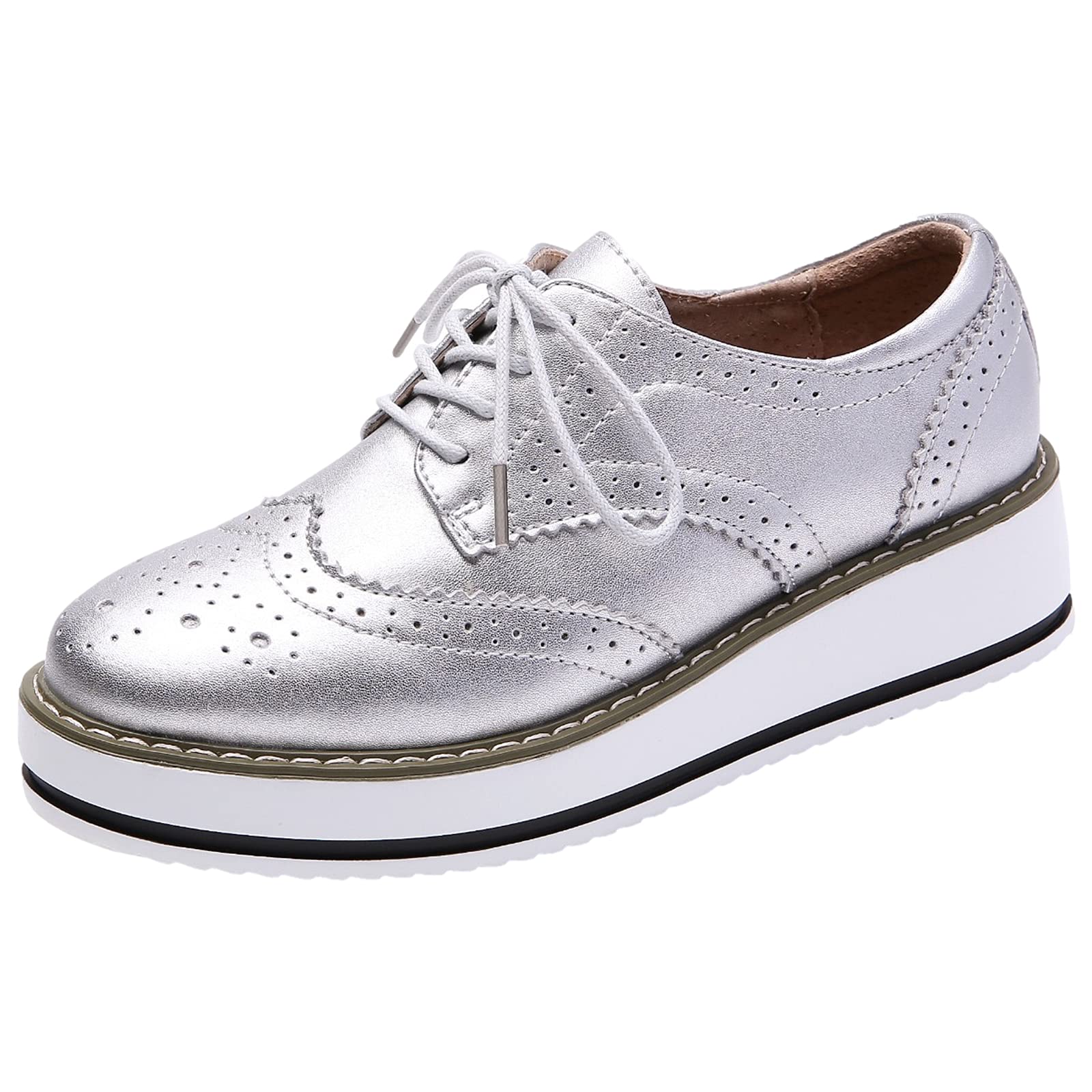 Anuferwomens Lace Up Brogues Trainers Shoes Causal Platform