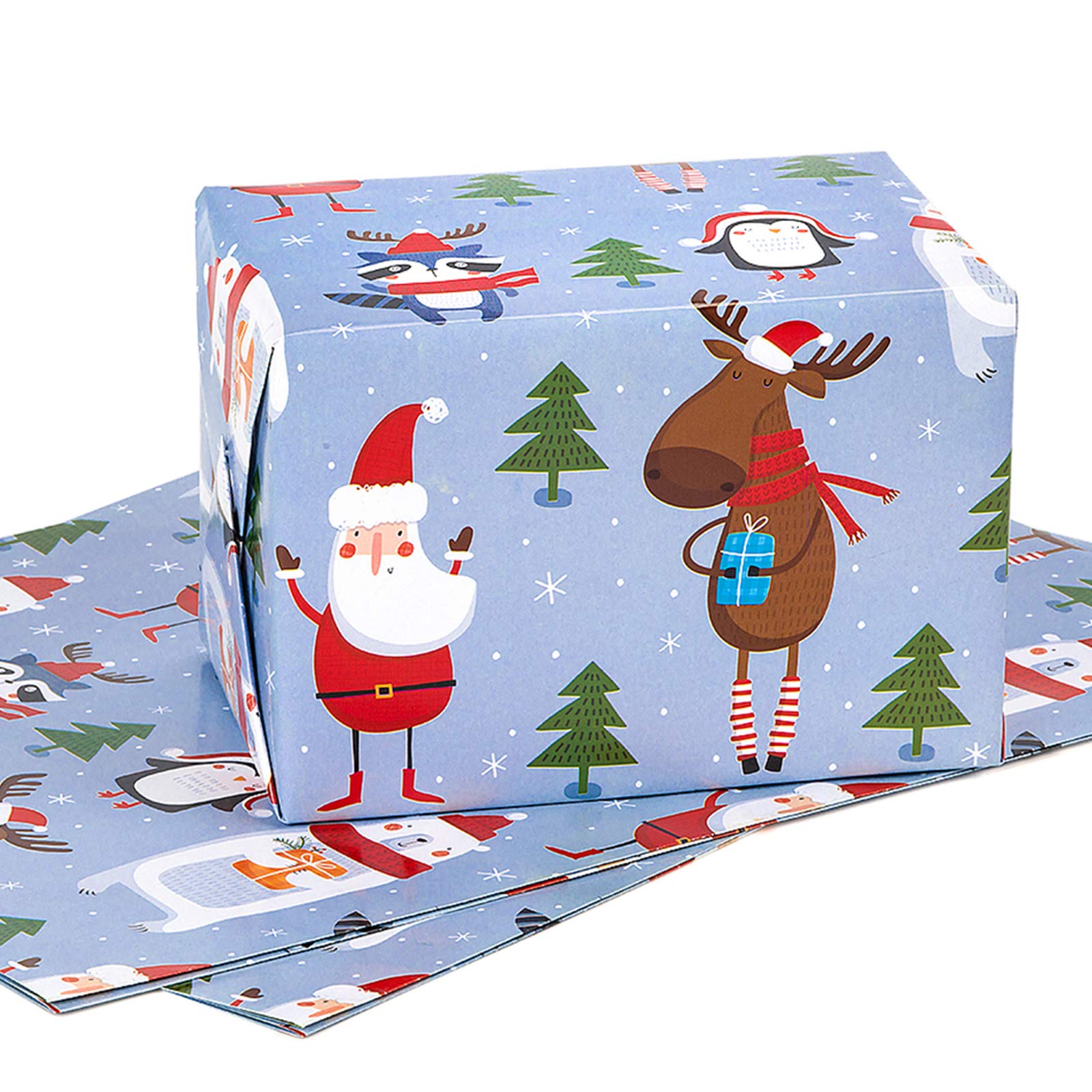 MAYPLUSS Christmas Wrapping Paper Large Sheet - Folded Flat - 3 Large Sheets - Adorable Santa Design(22.6 sq. ft.ttl.) - 27.5 inch X 39.4 inch Per Sheet