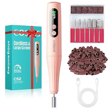 COSLUS C52 Electric Cordless Nail Drill with LED Screen, Professional Kit | Portable Nail File kit for Acrylic Gel Powder Removal, Beginner-friendly Home DIY & Salon Use, Manicure Pedicure Kit, Red