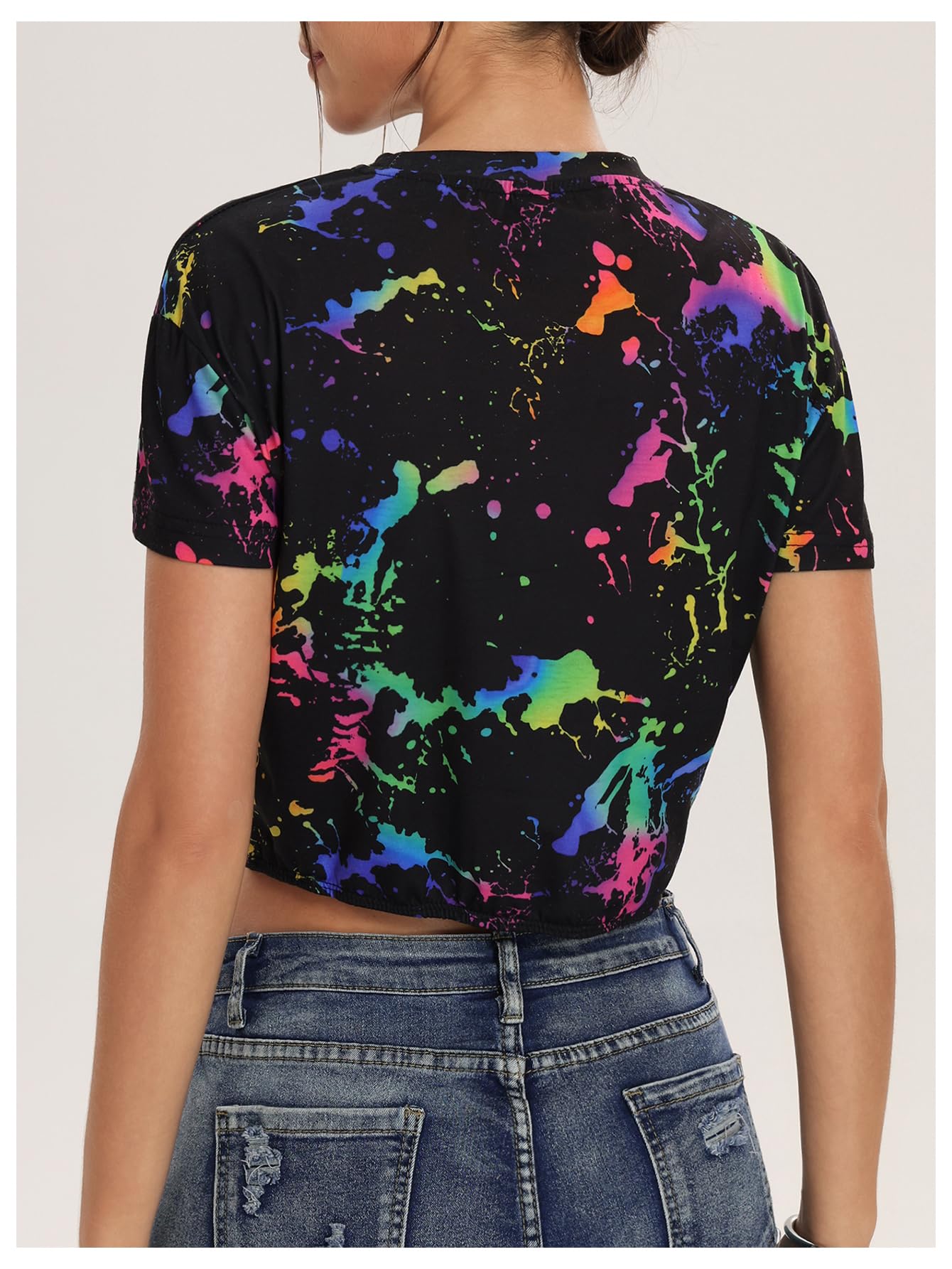Floerns Camiseta corta de manga corta reflectante para mujer, cuello redondo, estilo casual