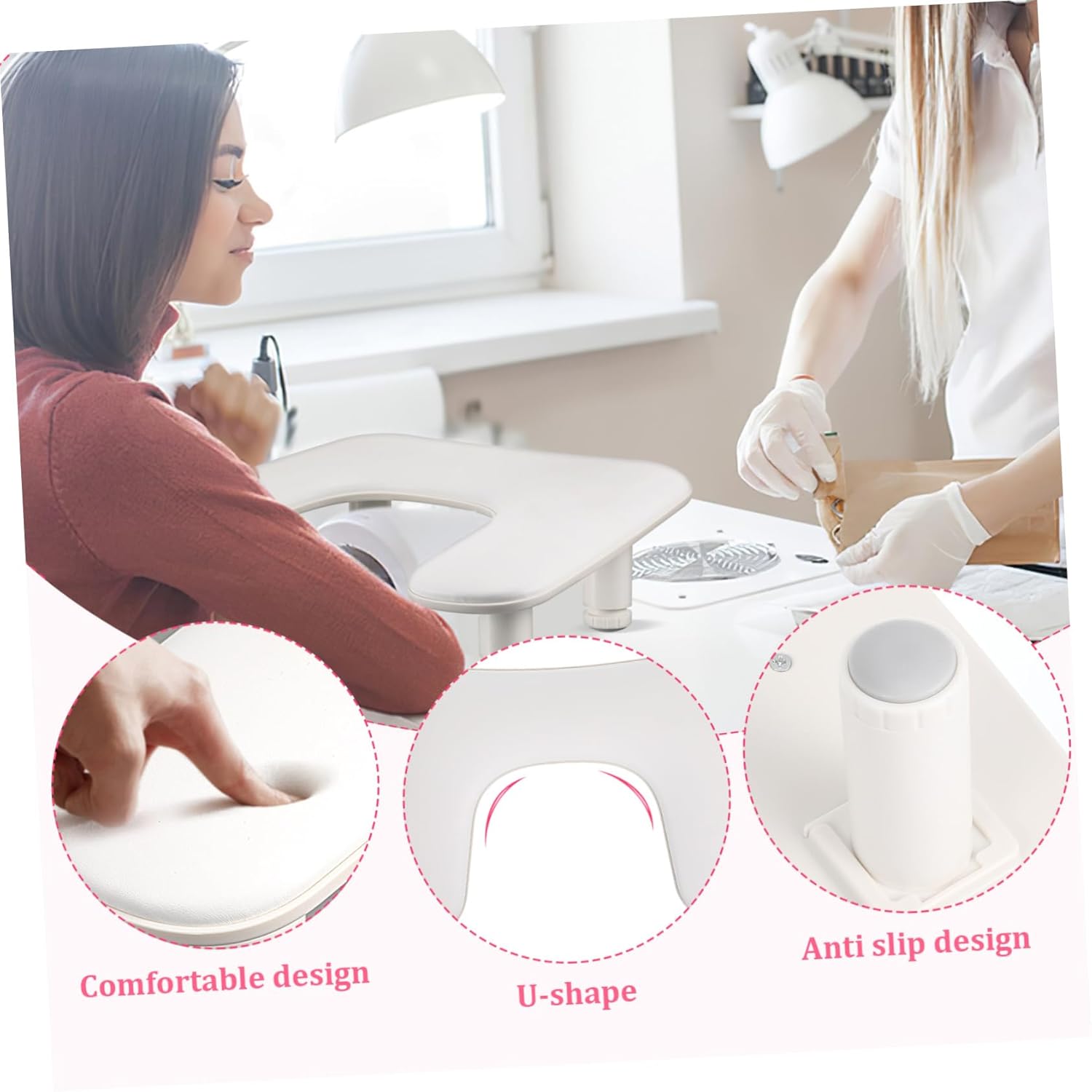 U Shaped Nail Arm Rest Ergonomic Detachable Hand Rest for Nail Techs for Home Salon Use Multipurpose Design for Manicures Eyebrow Shaping More Durable