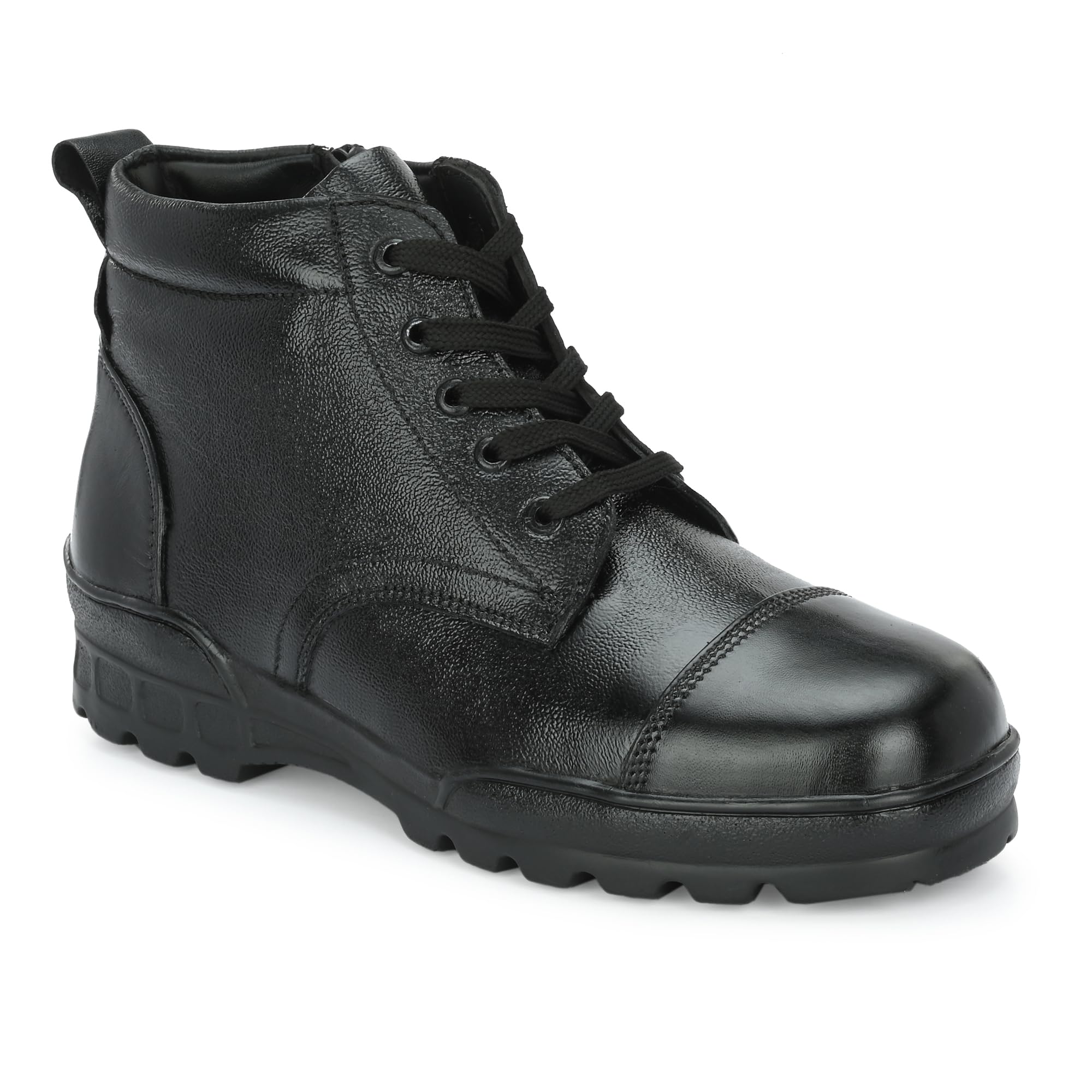 INDIANTRENDS Pure Leather Police Zip Boot Comfortable for Men (Black) (B-5002-BLK-10)