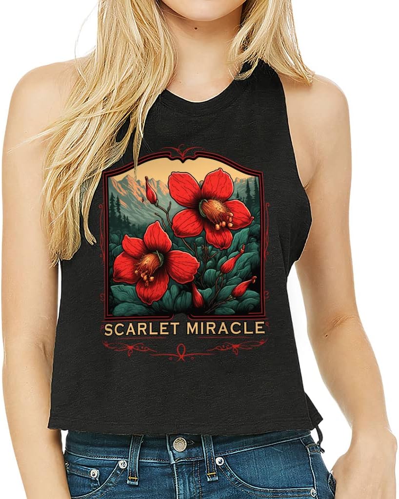 Flower Print Racerback Cropped Tank - Nature Women's Tank - Floral Tank Top