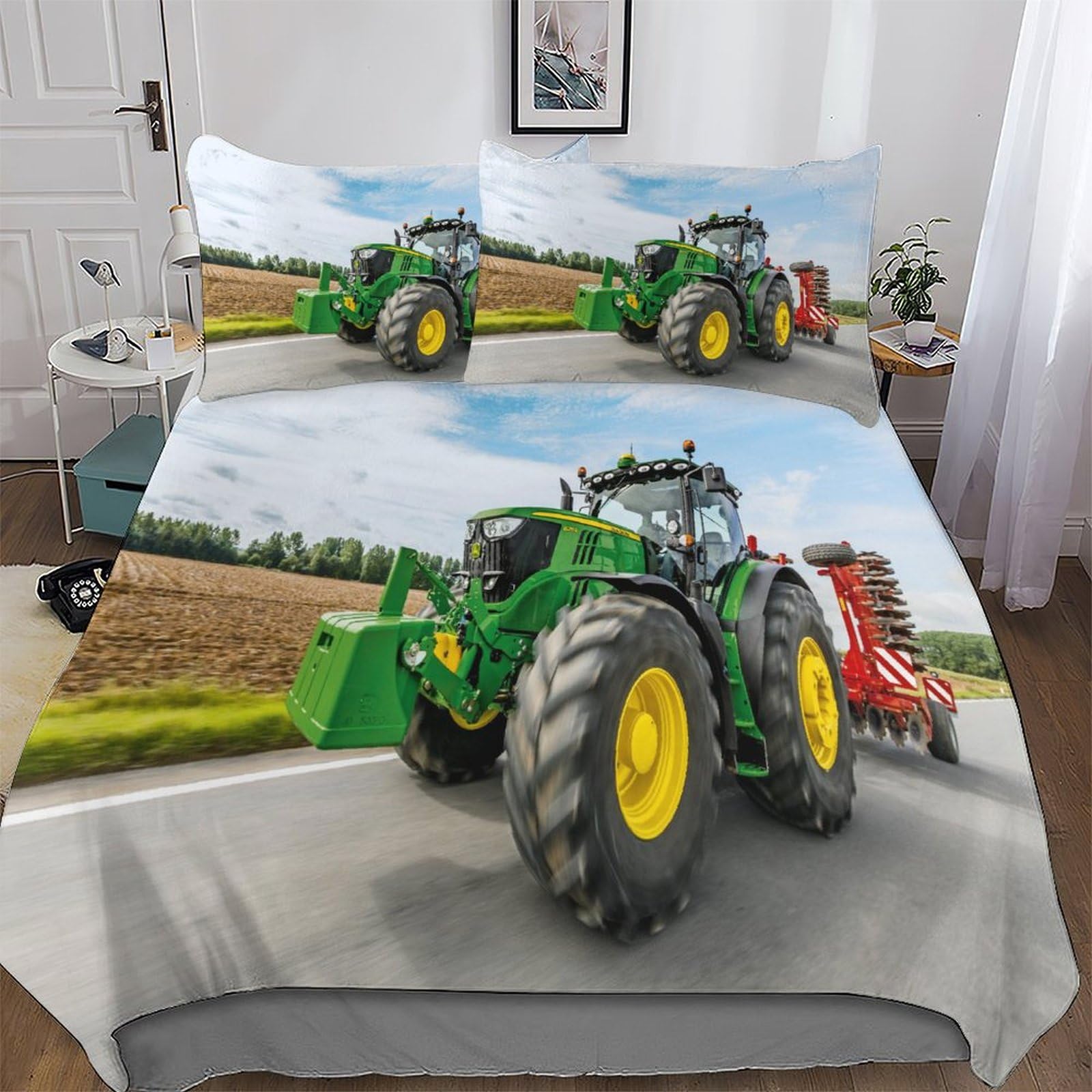 Pazzk Tractor-4 Tractor Quilt Cover Super-Soft Bedding Set Polycotton Comforter Cover Comfortable & Durable Printed Duvet Cover Sets With Pillowcases For Adults Teenager Kids Double (200X200cm)