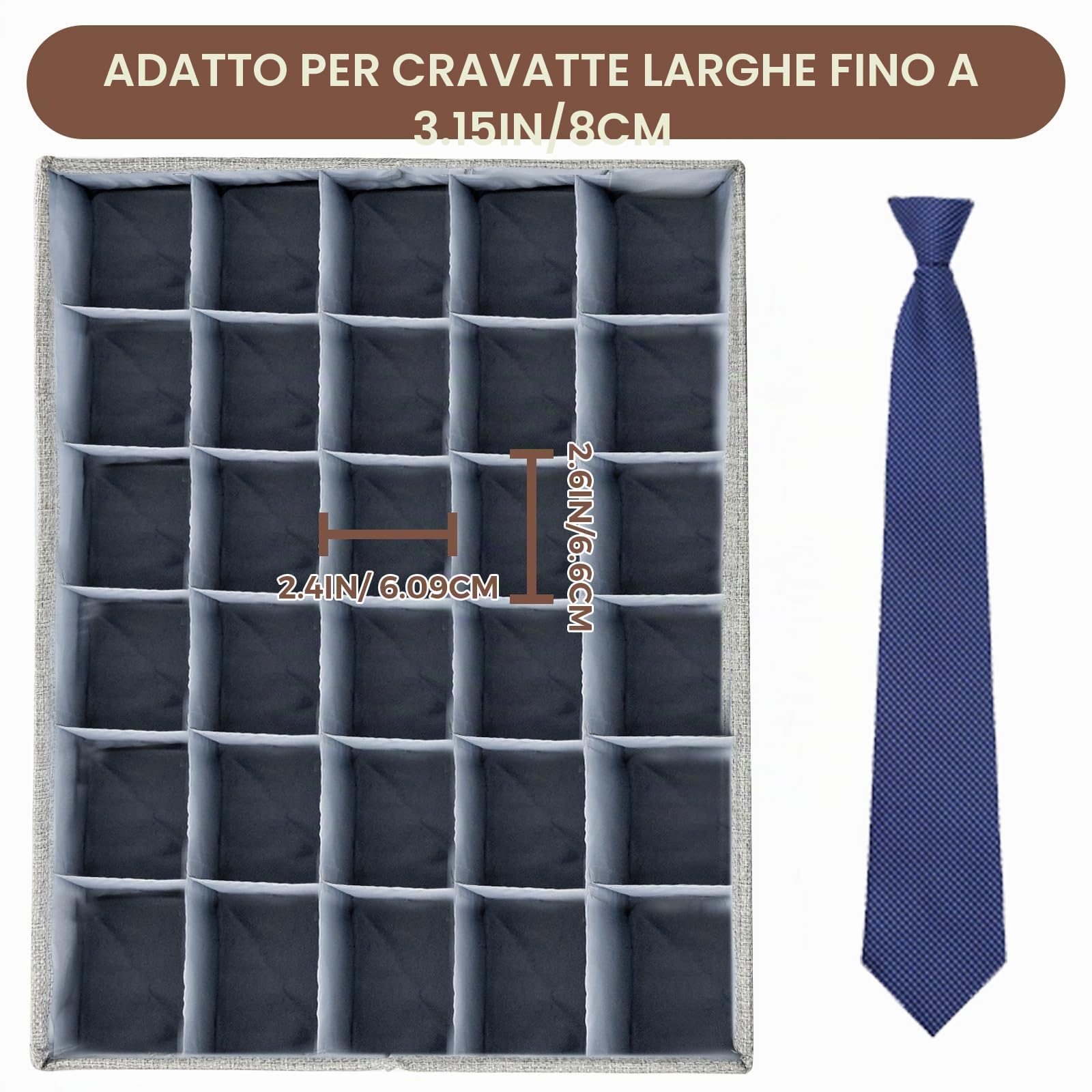 PINGMIC Organizer per Cassetti e Calzini, Confezione da 2 Con Coperchio, 30 Scomparti, Pieghevole, per Armadio, Biancheria Intima, Reggiseni, Fazzoletti