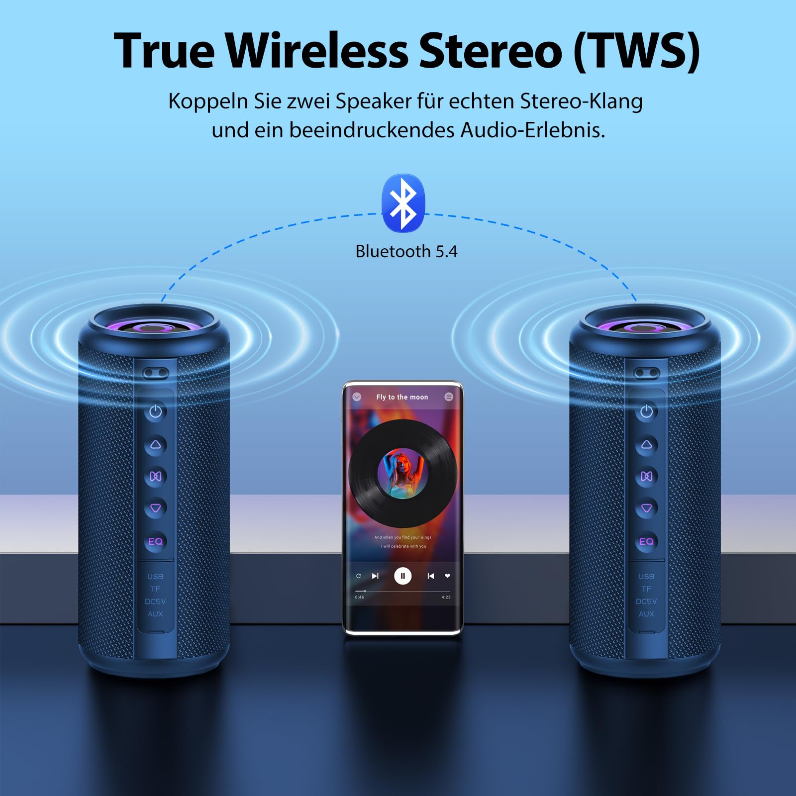 Altoparlante Bluetooth, 2026, carillon Bluetooth 5.4 con luce RGB, portatile, funzione vivavoce, impermeabile IPX7, suono potente per esterni, giardino e viaggi