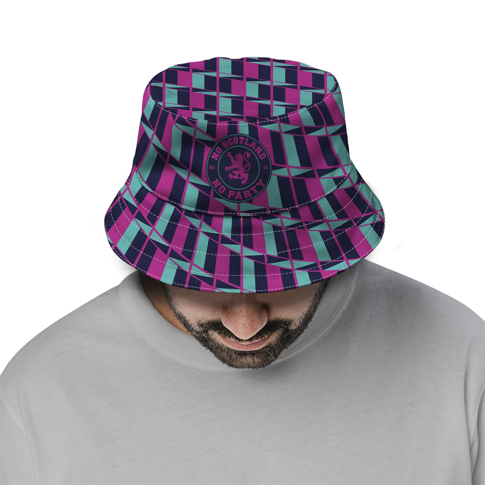 British Made Gifts Unisex Multicoloured No Scotland No Party - Retro Blue & Pink - Wc 2026 - Football Bucket Hat - Available In 4 Sizes (Small)