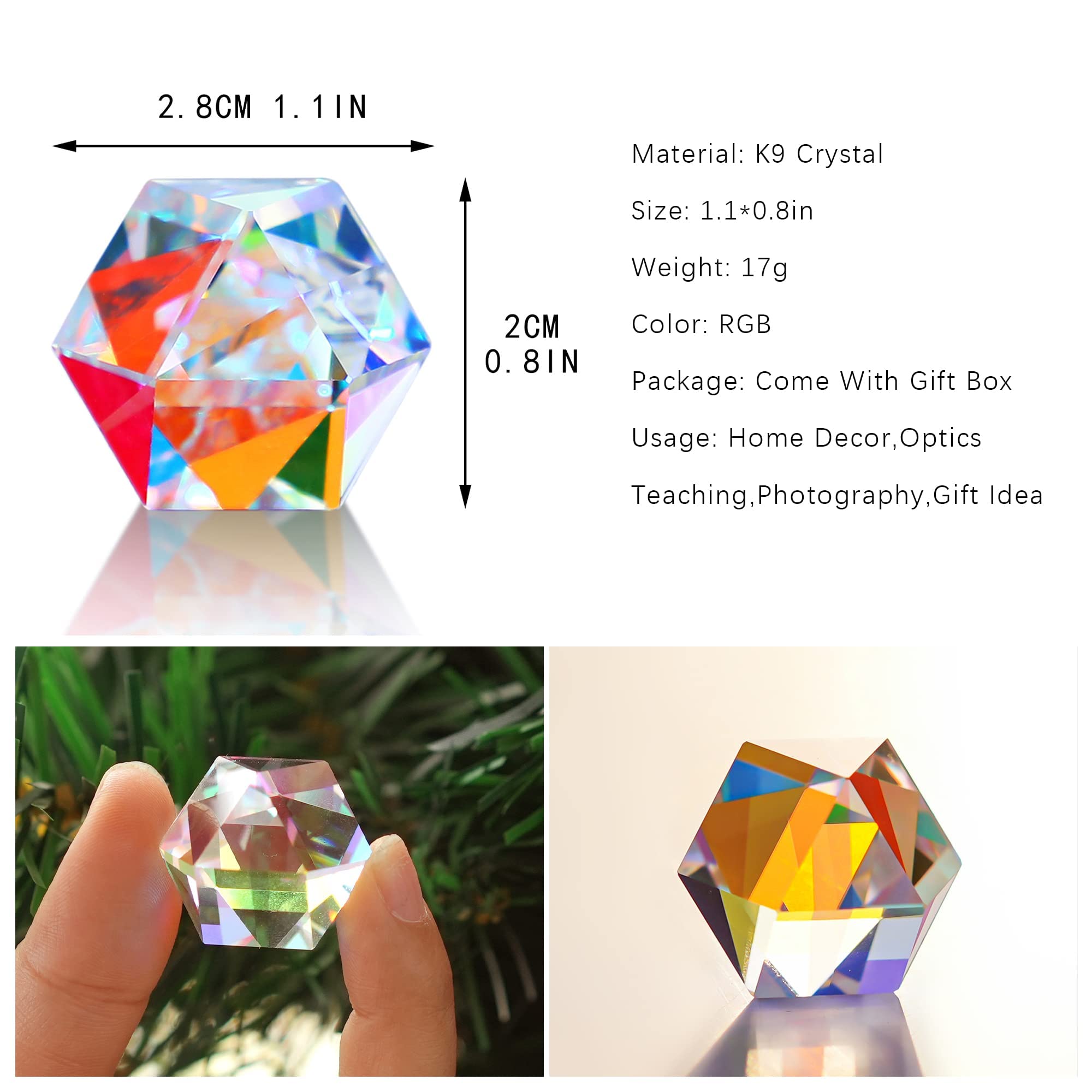 Prisme optique à facettes en cristal de couleur - Réfractant la lumière - Prismes scientifiques en verre pour enfants