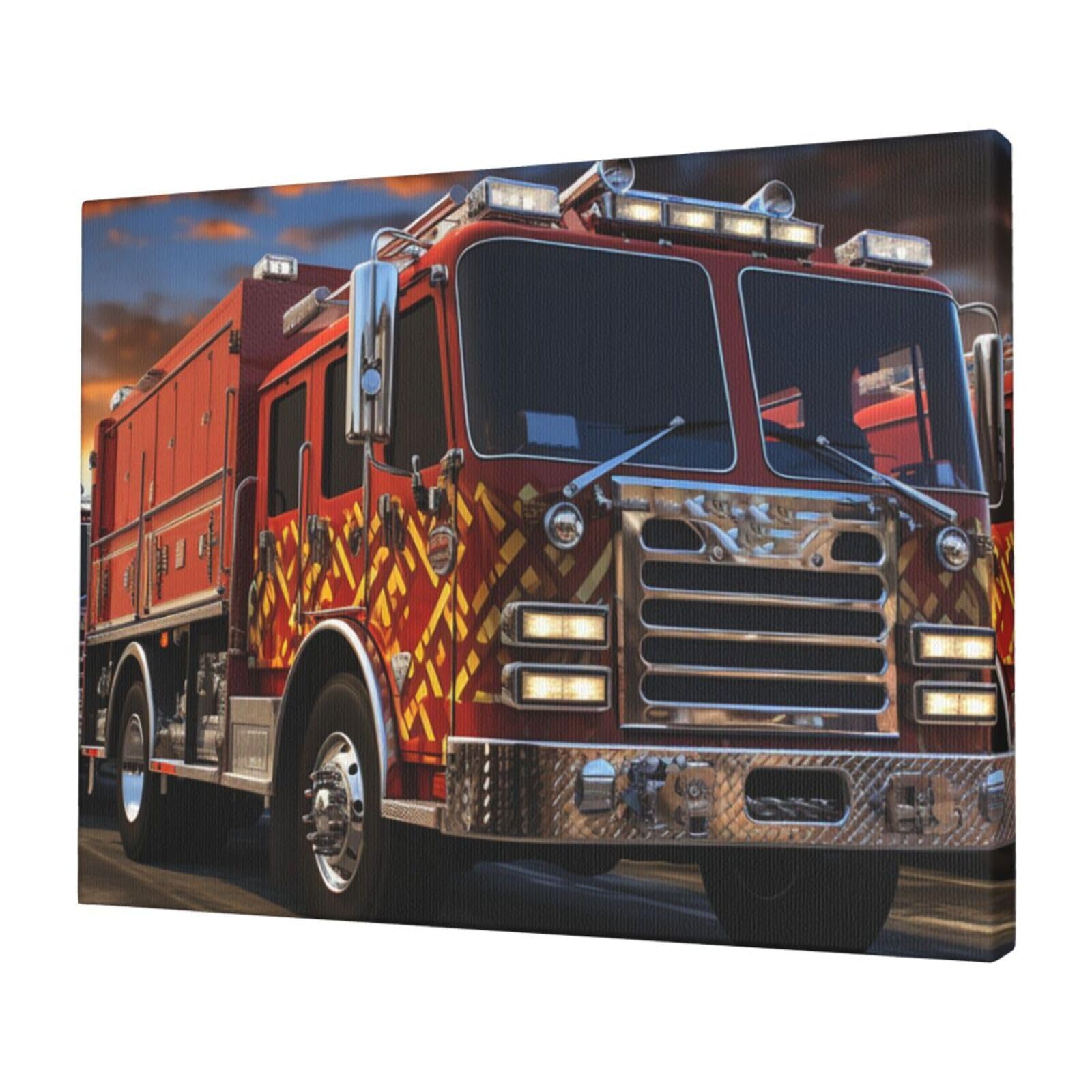 KLOPH Fire Truck Canvas Wall Art for Living Room 12"x16" Modern Artwork Painting for Bathroom Hanging Canvas Prints Aesthetic Wallart for Bedroom Kitchen Office Wall Decor