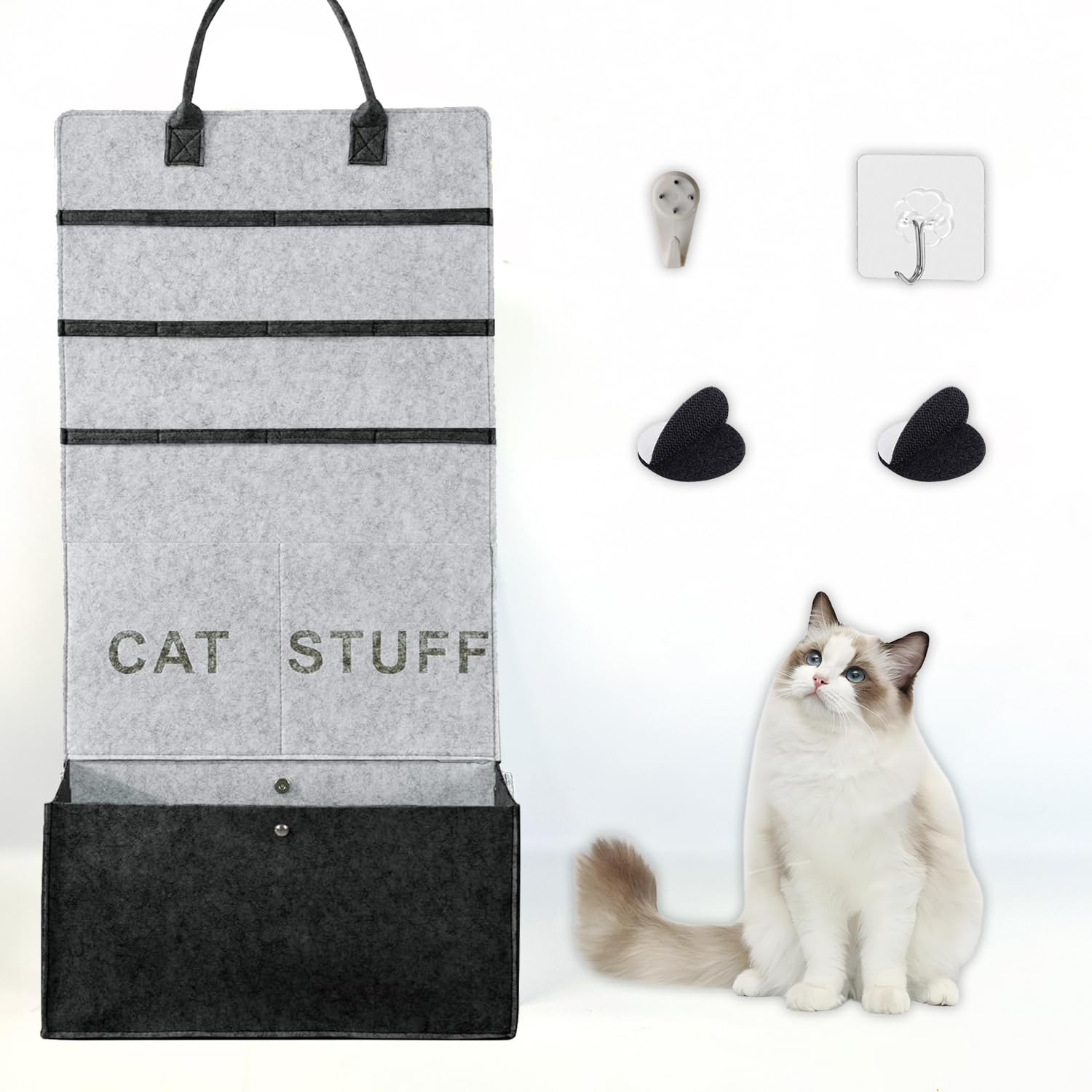 Cat Toy Storage Basket & Wand Holder - Durable Pet Organizers and Storage Bin for Wand Toys, Hanging Toys (Dark Grey)