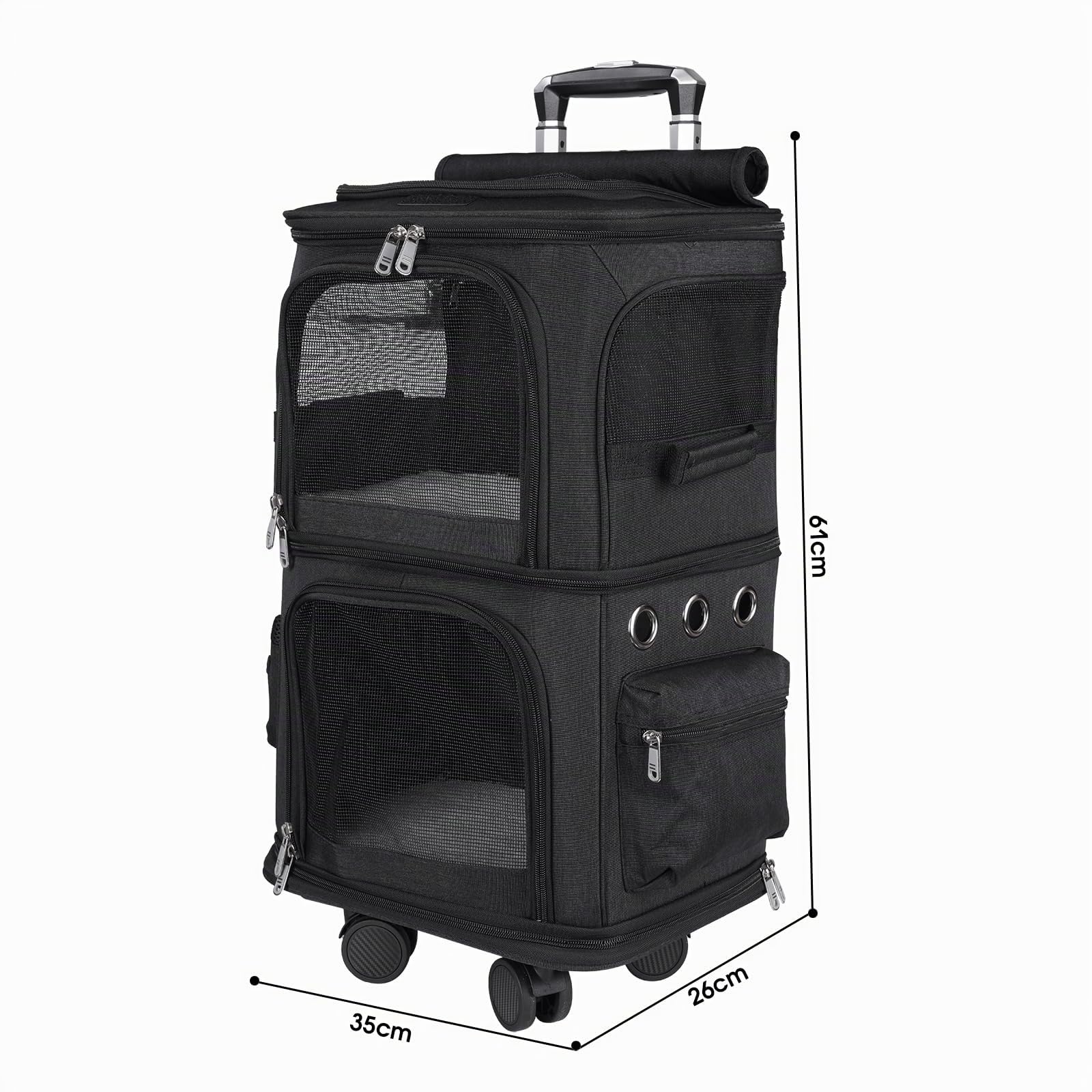 Sac à Dos Double 2 en 1 pour Petits Chats et Chiens Sac à Dos de Transport à Double Compartiment a roulettes Sac Transport Chat pour Les Voyages,Randonnée,Camping, Grande Taille (Noir)